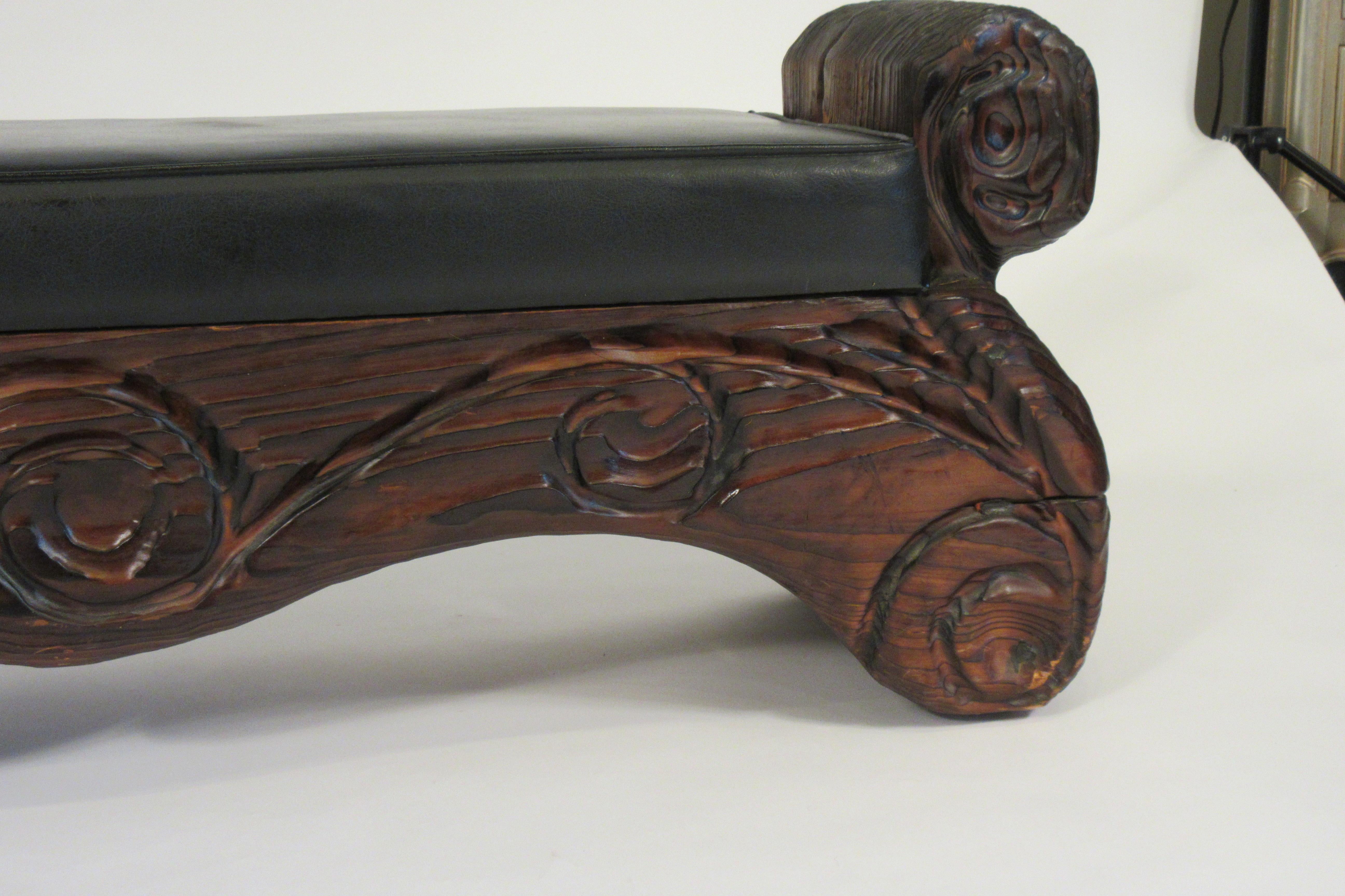 1950s Witco Carved Wood Bench 4