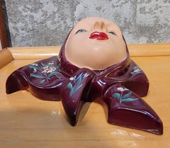 1950's Woman in Scarf Hand Painted Wall Art / Sconce