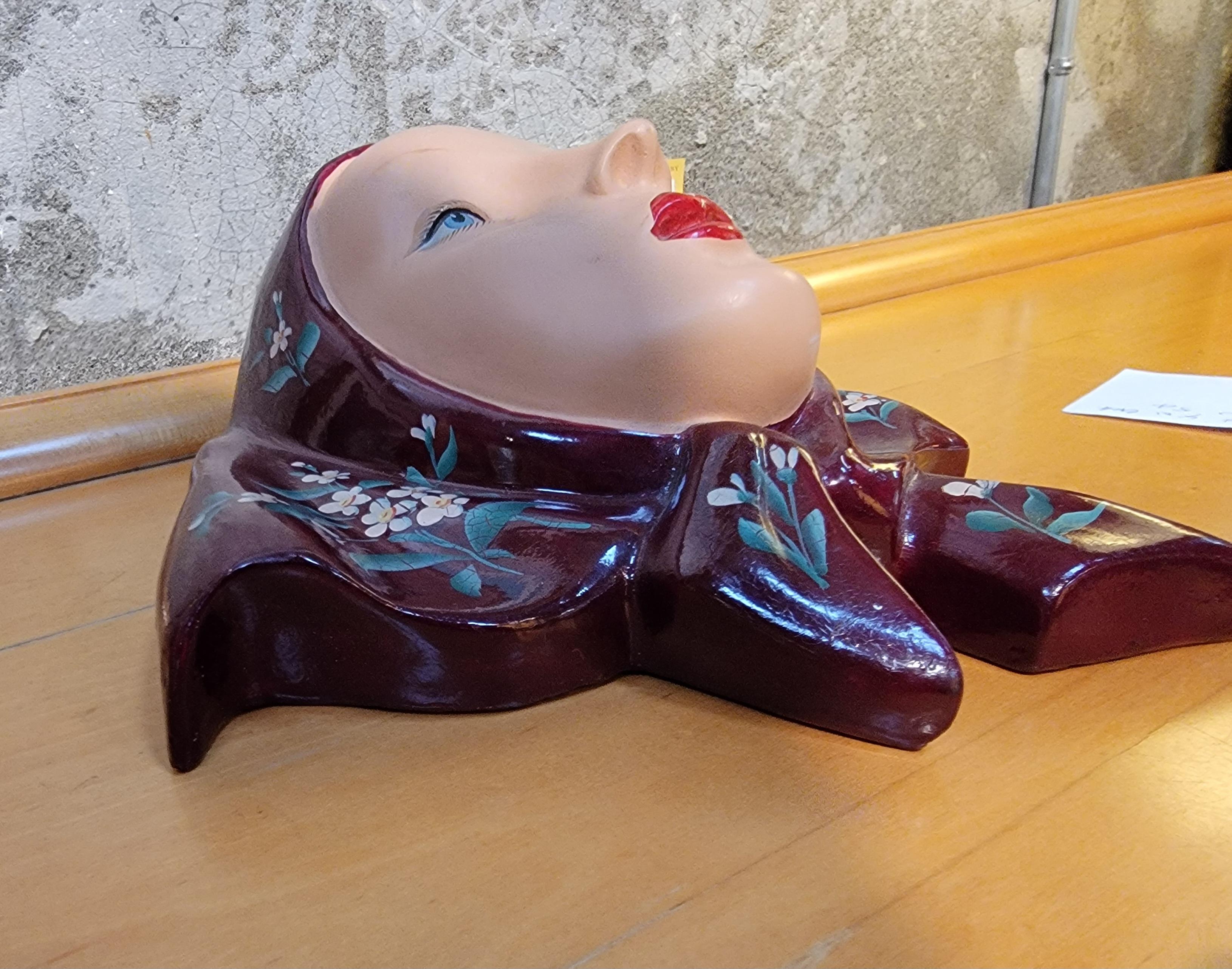 Mid-Century Modern 1950's Woman in Scarf Hand Painted Wall Art / Sconce For Sale