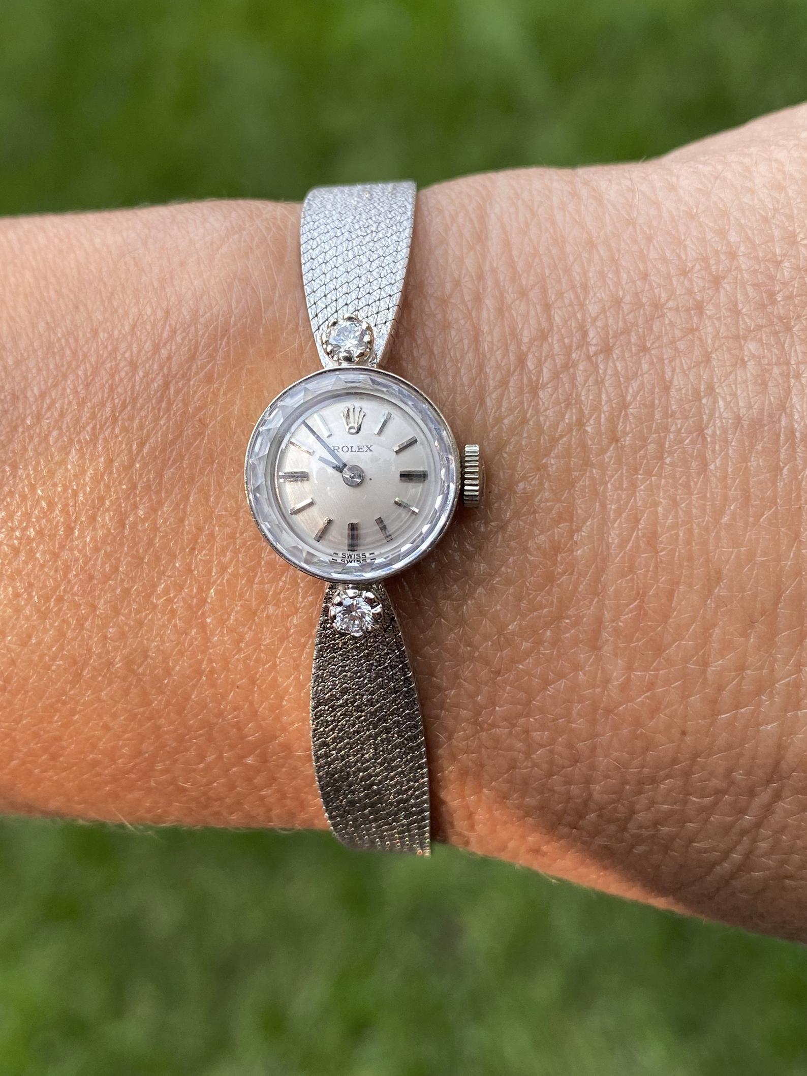 1950s Womens Rolex Diamond and 14K White Gold Wristwatch 1