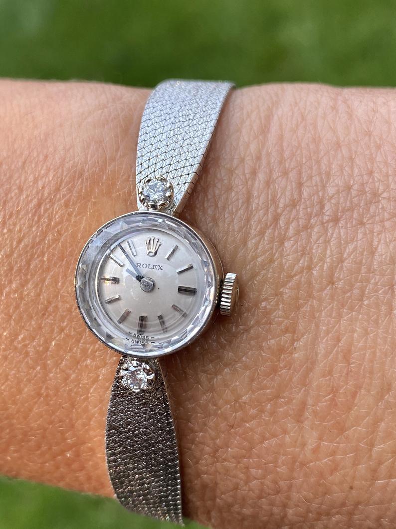 1950s Womens Rolex Diamond and 14K White Gold Wristwatch 2