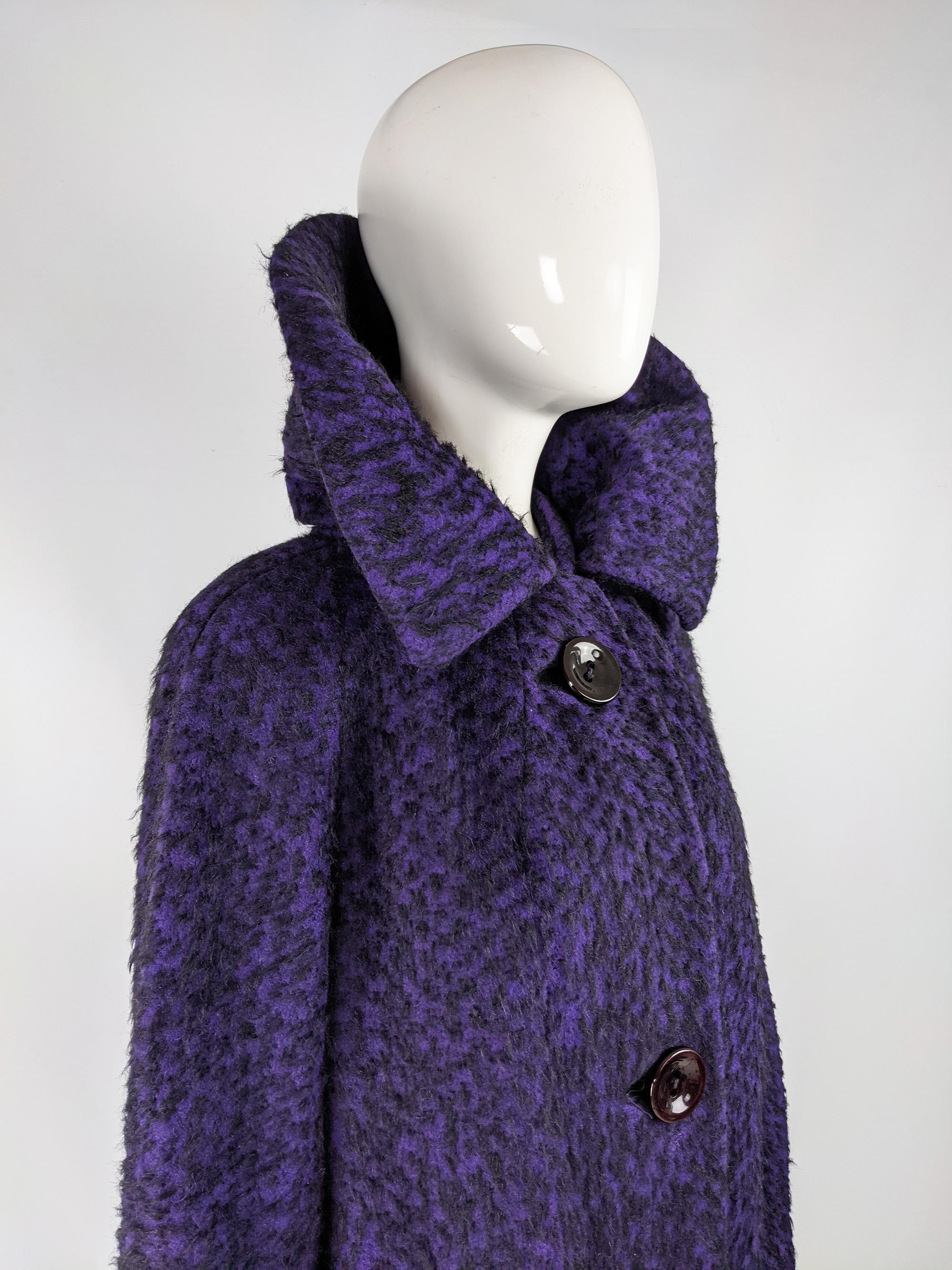 Women's 1950s Womens Vintage Purple Winter Fuzzy Wool Cocoon Coat