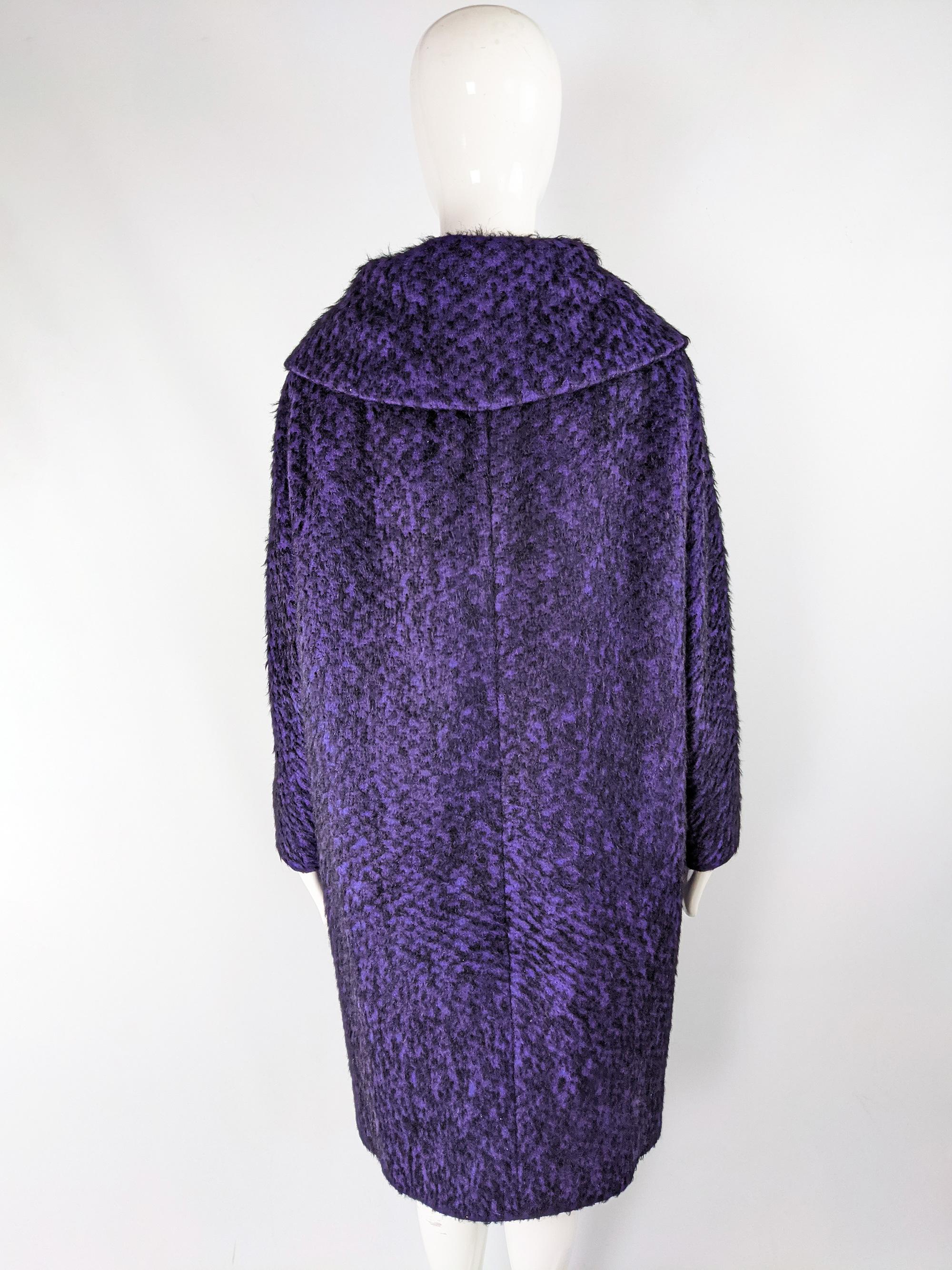 1950s Womens Vintage Purple Winter Fuzzy Wool Cocoon Coat 1