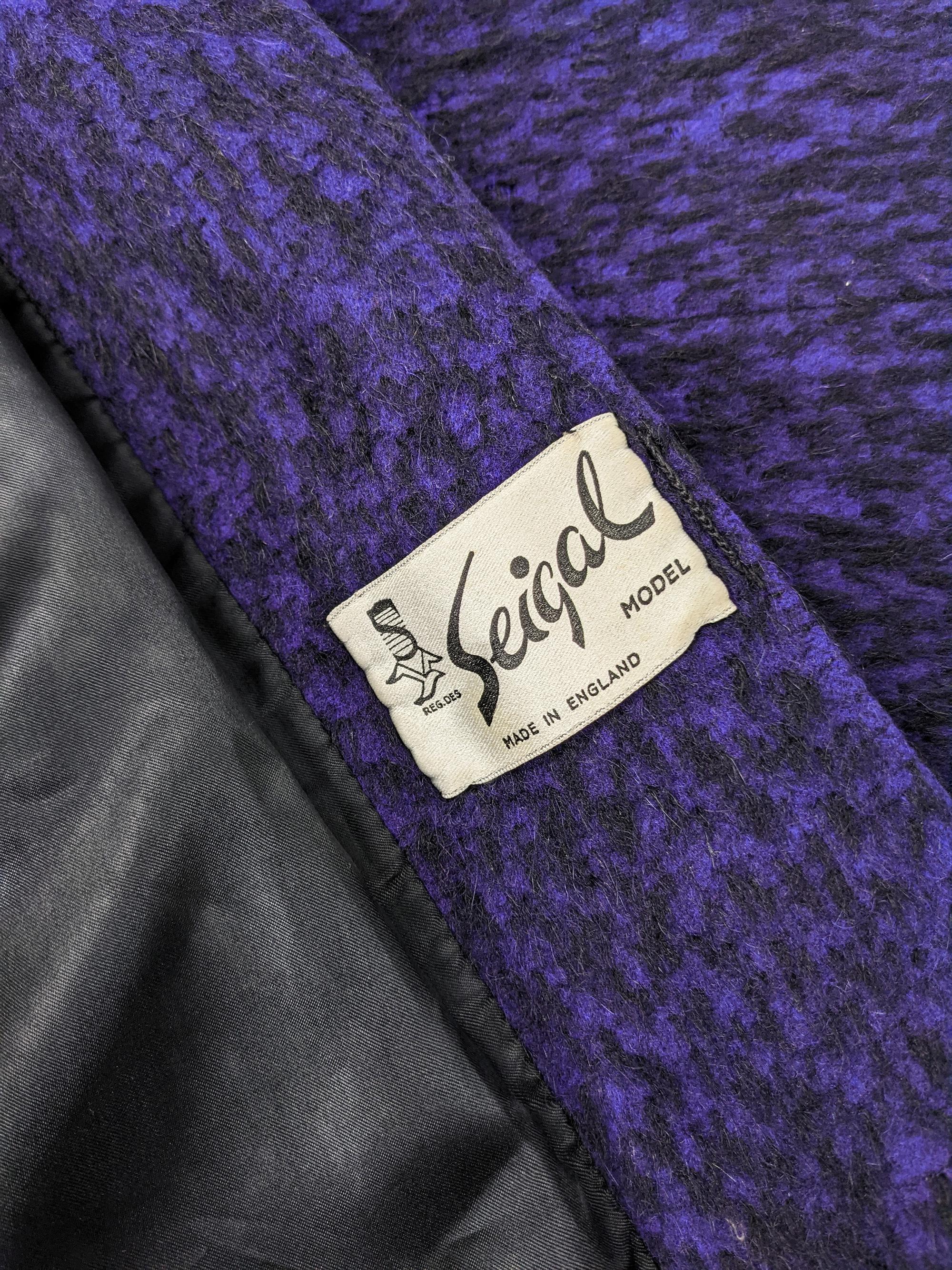 1950s Womens Vintage Purple Winter Fuzzy Wool Cocoon Coat 2