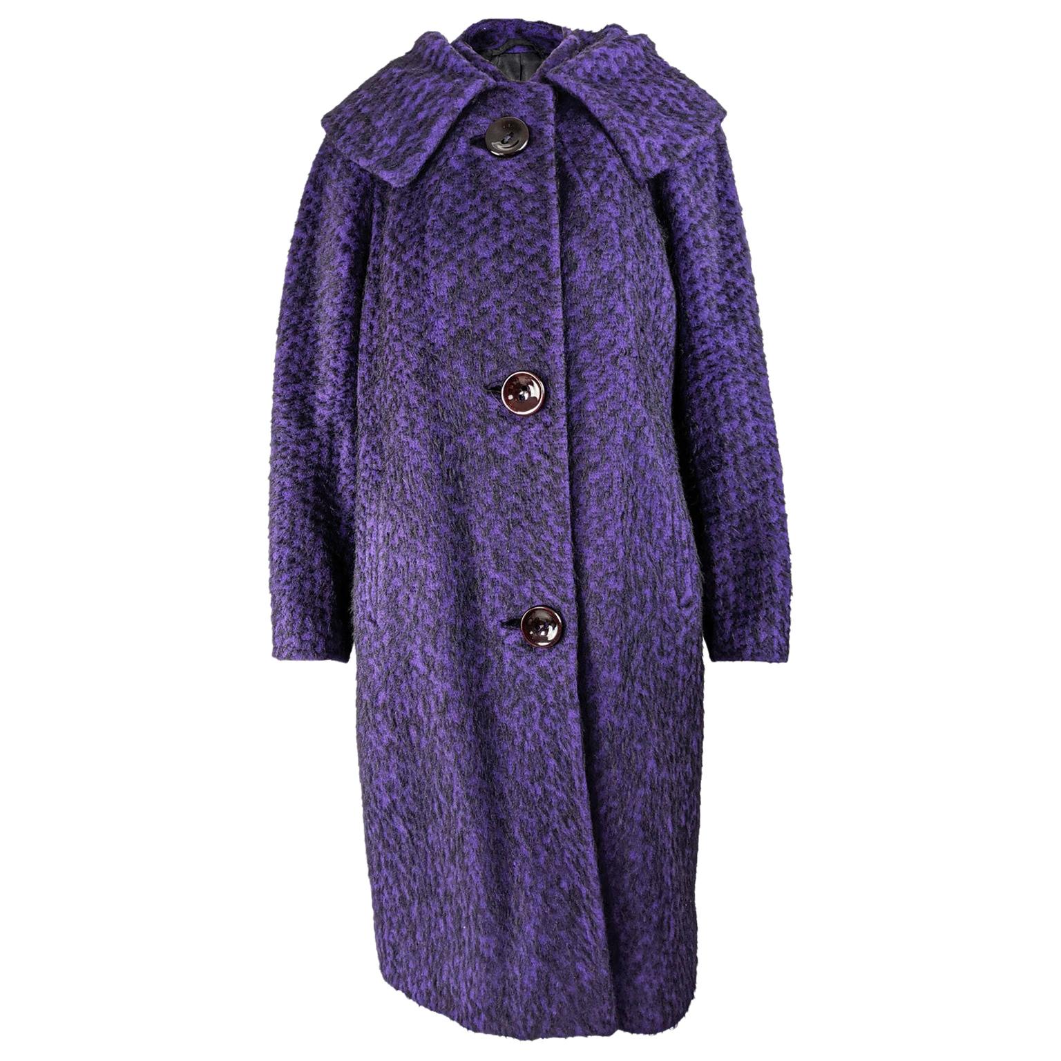 1950s Womens Vintage Purple Winter Fuzzy Wool Cocoon Coat