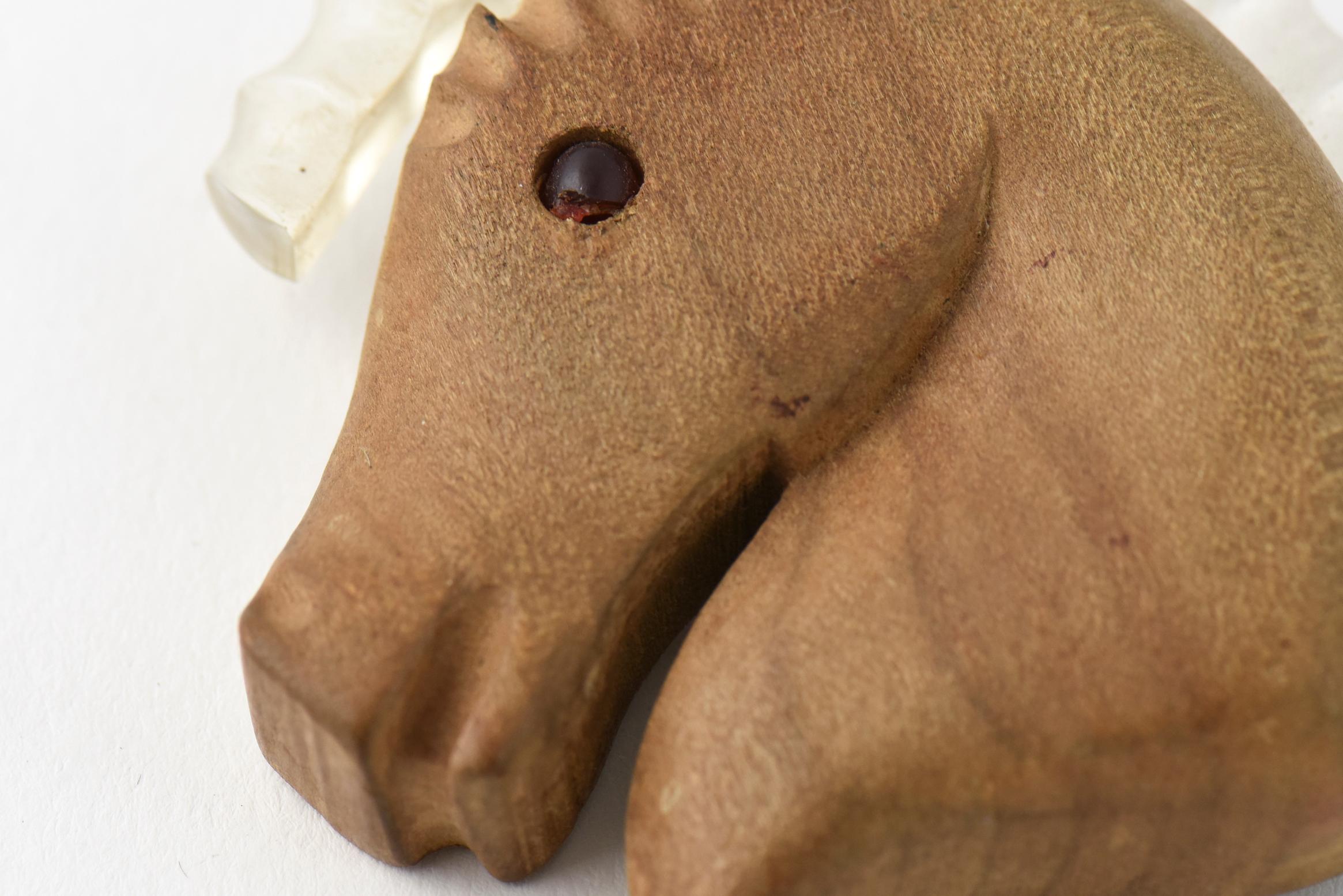 1950s Wood and Lucite Horse Head Brooch 1