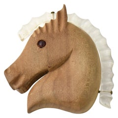 Vintage 1950s Wood and Lucite Horse Head Brooch
