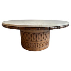 Table basse en bois et marbre des années 1950 à la manière de James Mont