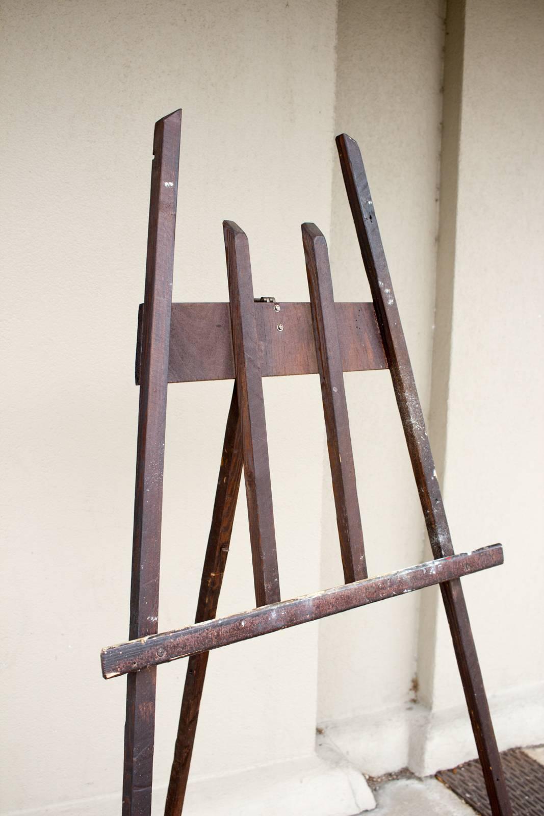 This is a very simple, wood artist's easel uncovered in France. Overall dimensions are 56