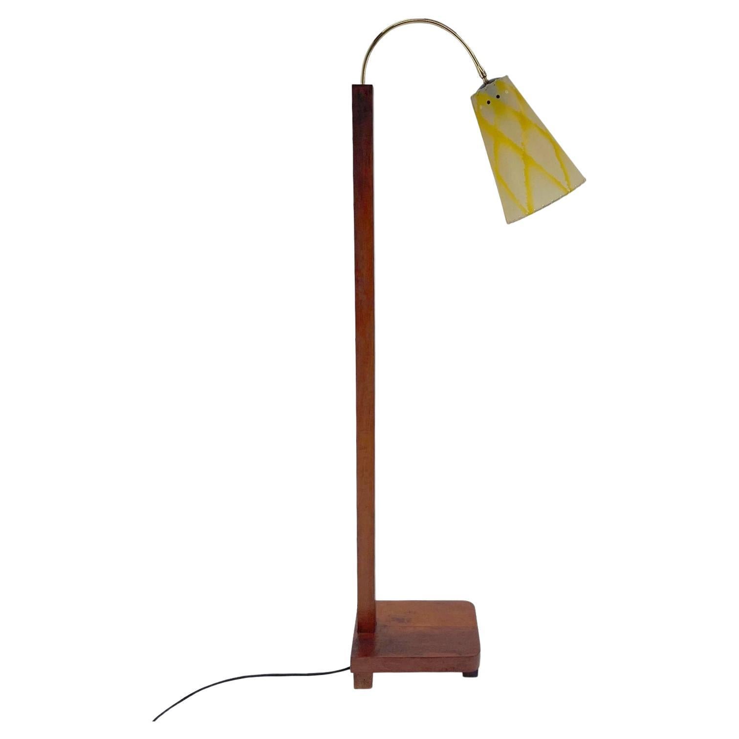 1950's Wood & Brass Floor Lamp, Germany For Sale