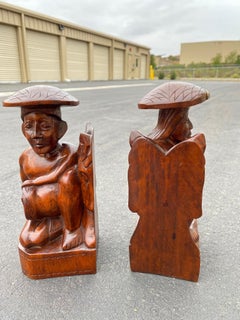 1950's Wood Carved Polynesian Couple Bookends