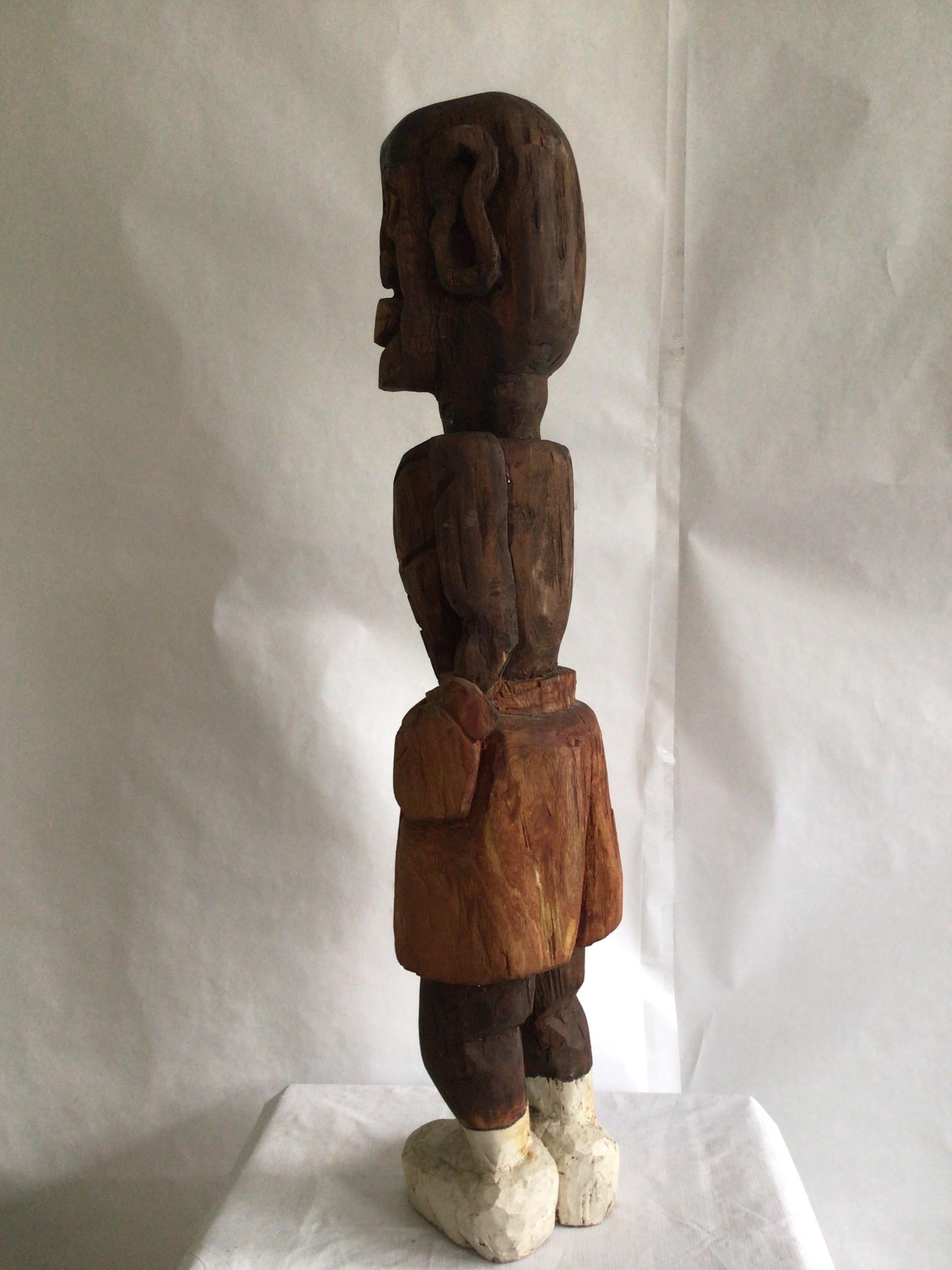 Hand-Carved 1950s Wood Carving Of Boxer For Sale