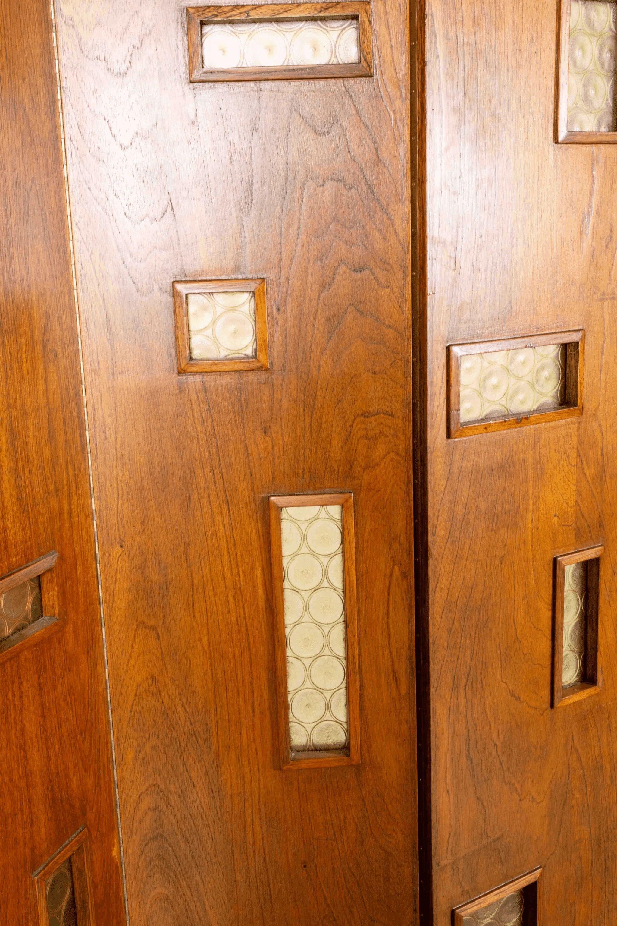 Mexican 1950s Wood Screen with Glass Inlays For Sale