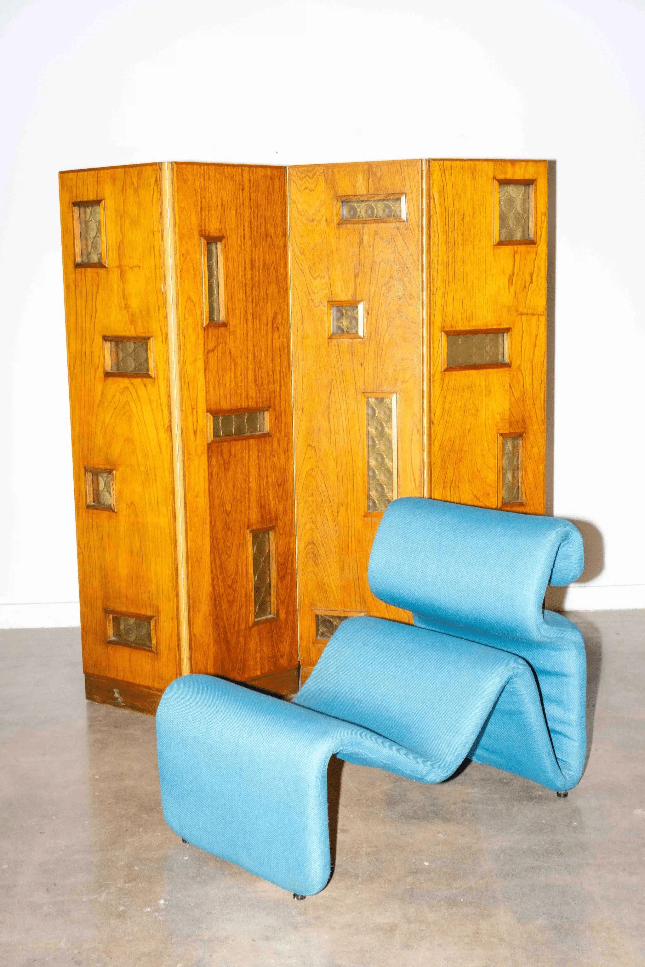 1950s Wood Screen with Glass Inlays For Sale 3