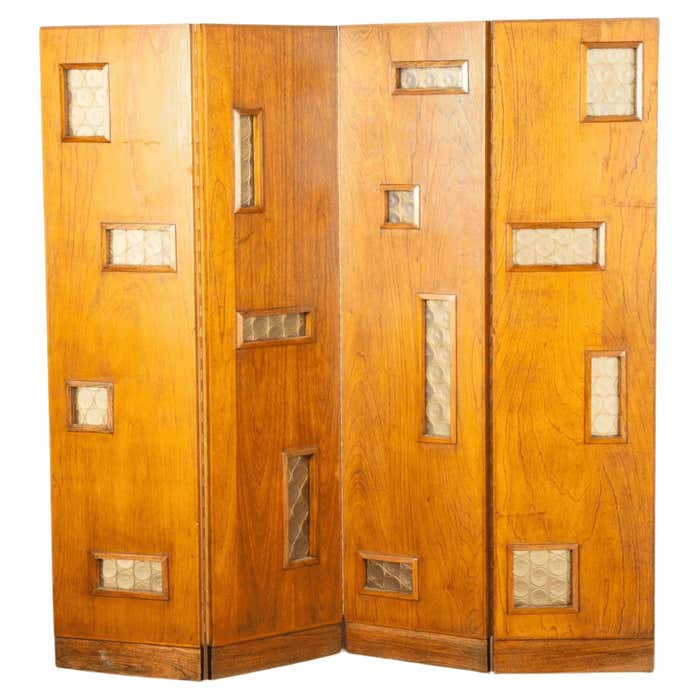 1950s Wood Screen with Glass Inlays For Sale at 1stDibs