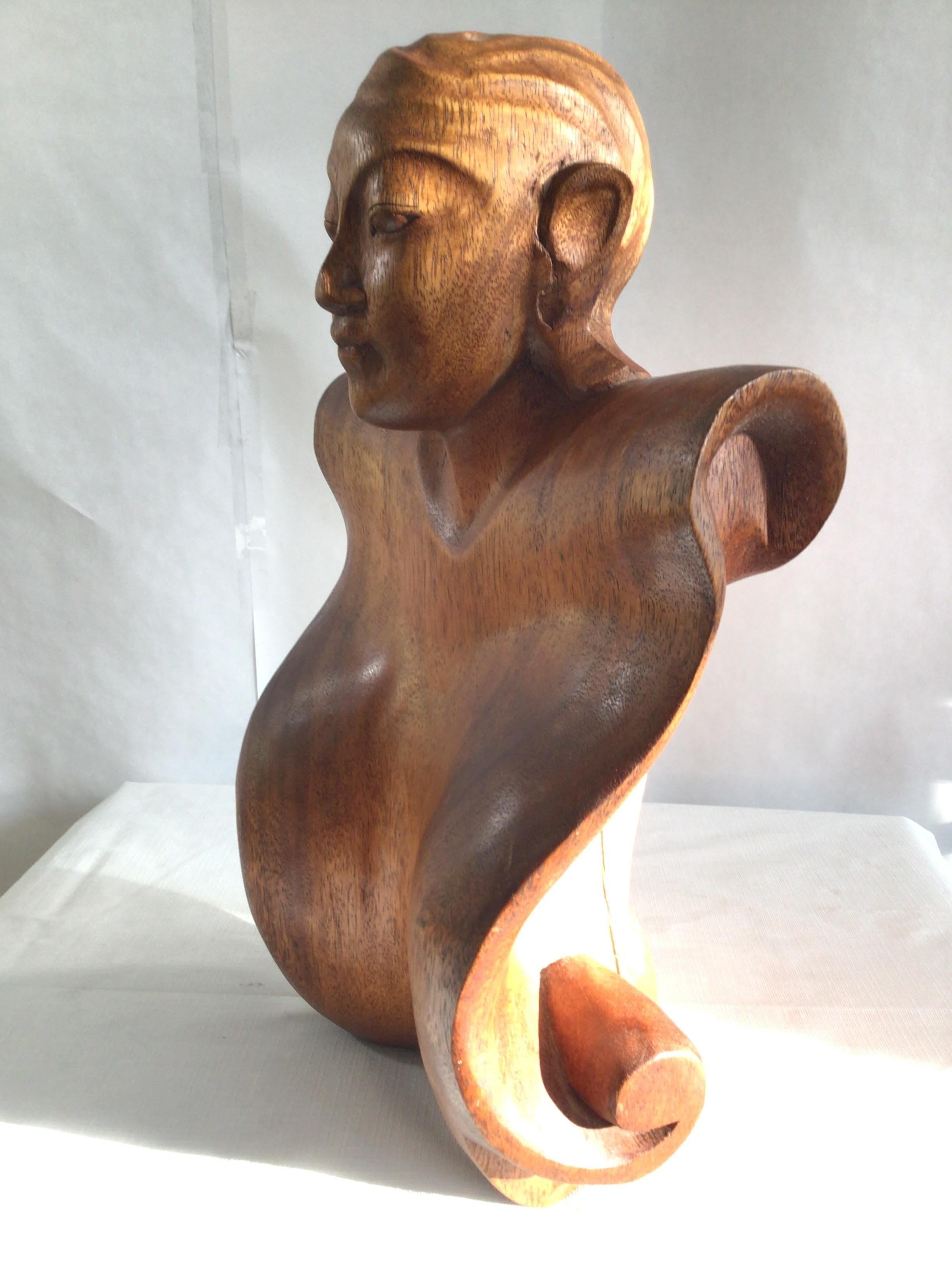 Unknown 1950s Wood Sculpture of Woman For Sale