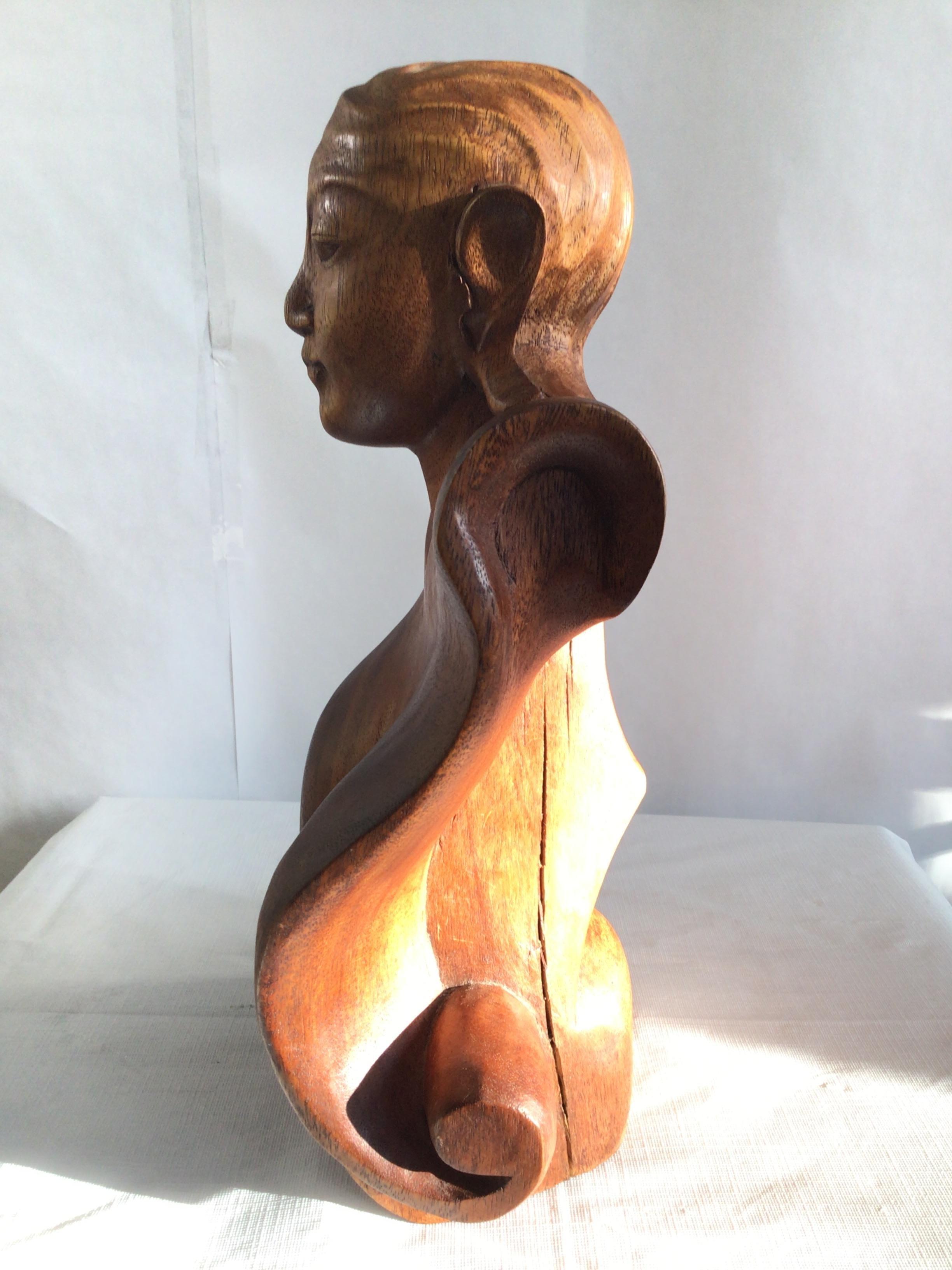 Carved 1950s Wood Sculpture of Woman For Sale