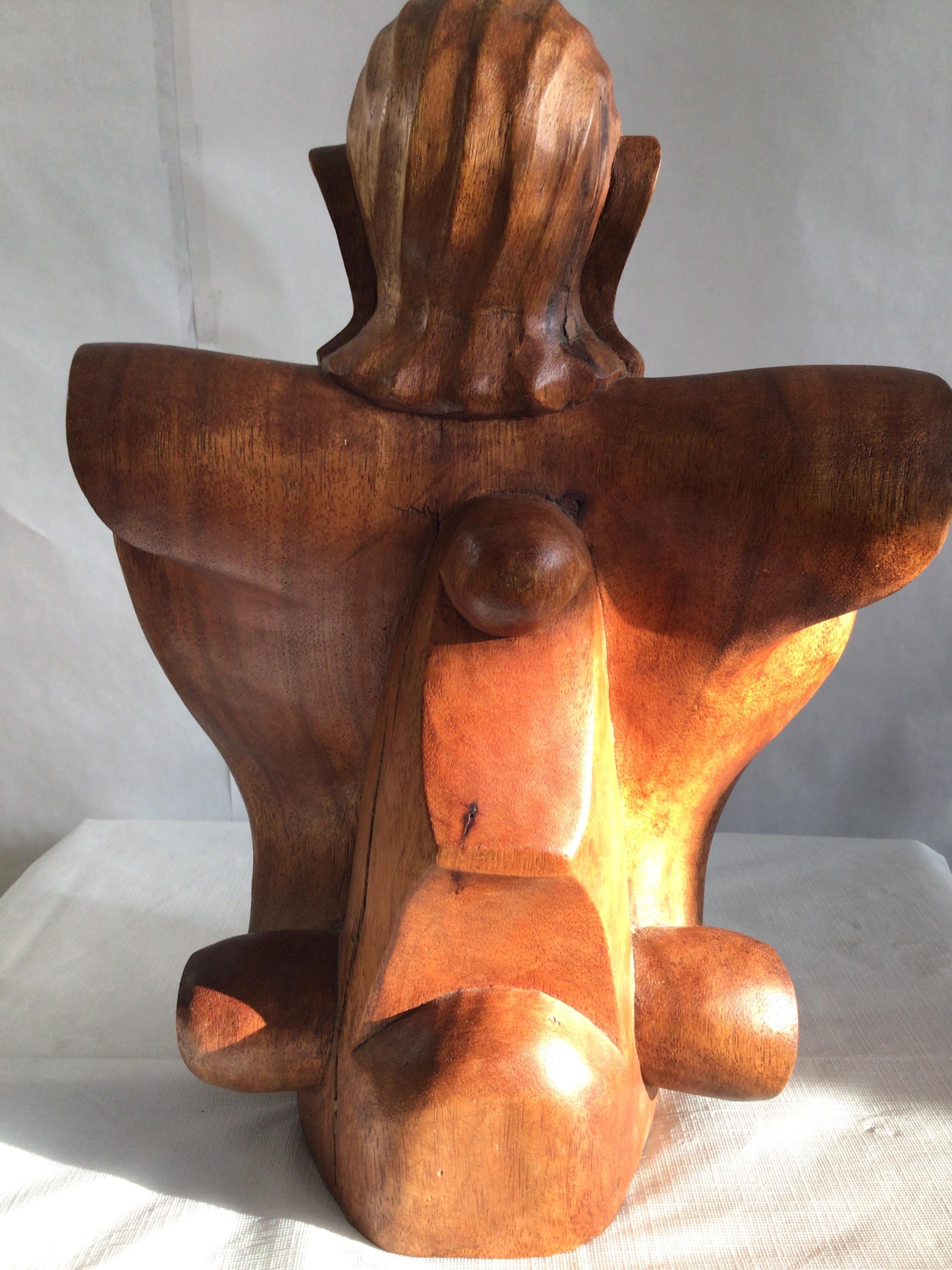 1950s Wood Sculpture of Woman In Good Condition For Sale In Tarrytown, NY