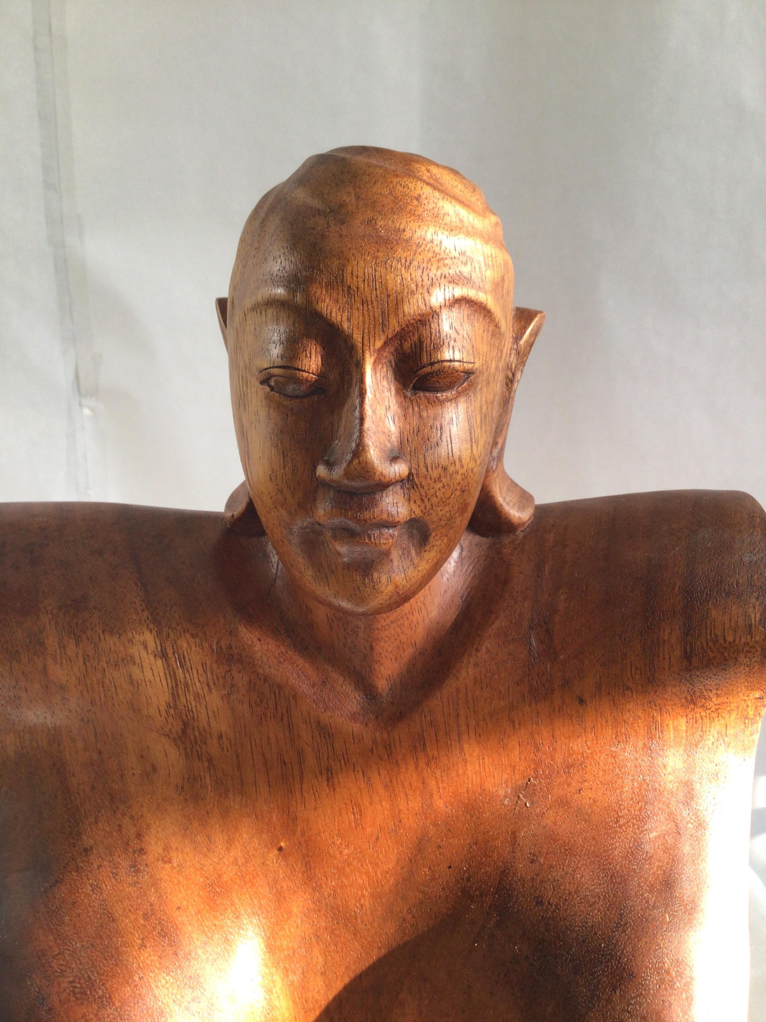 Mid-20th Century 1950s Wood Sculpture of Woman For Sale