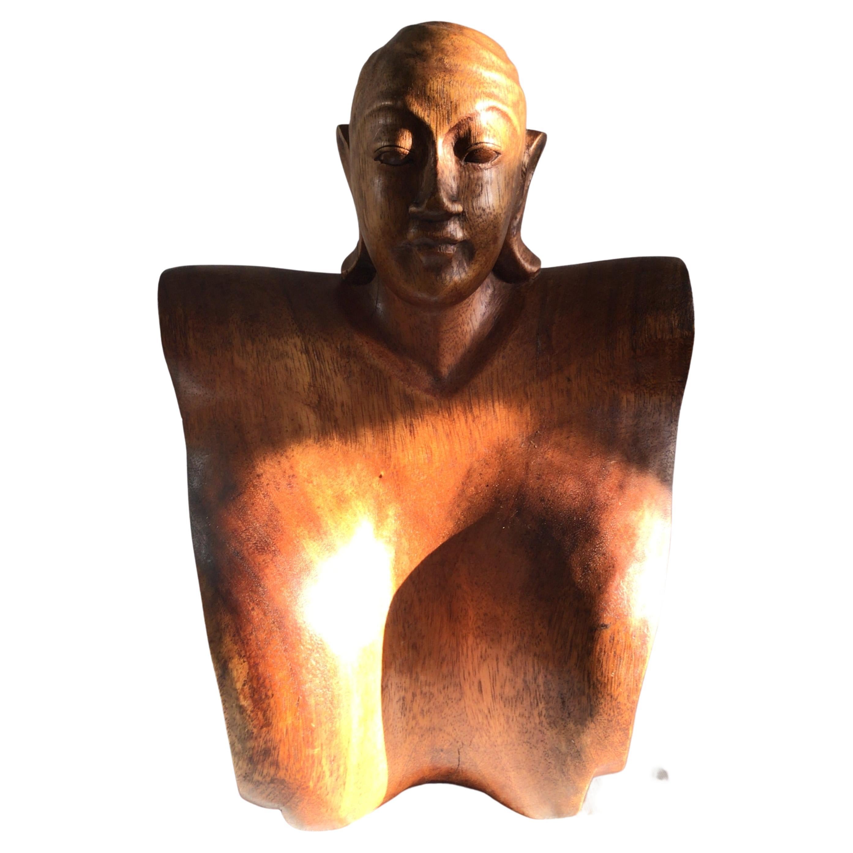1950s Wood Sculpture of Woman For Sale