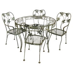 1950's Woodard Wrought Iron Dining Table & Chairs