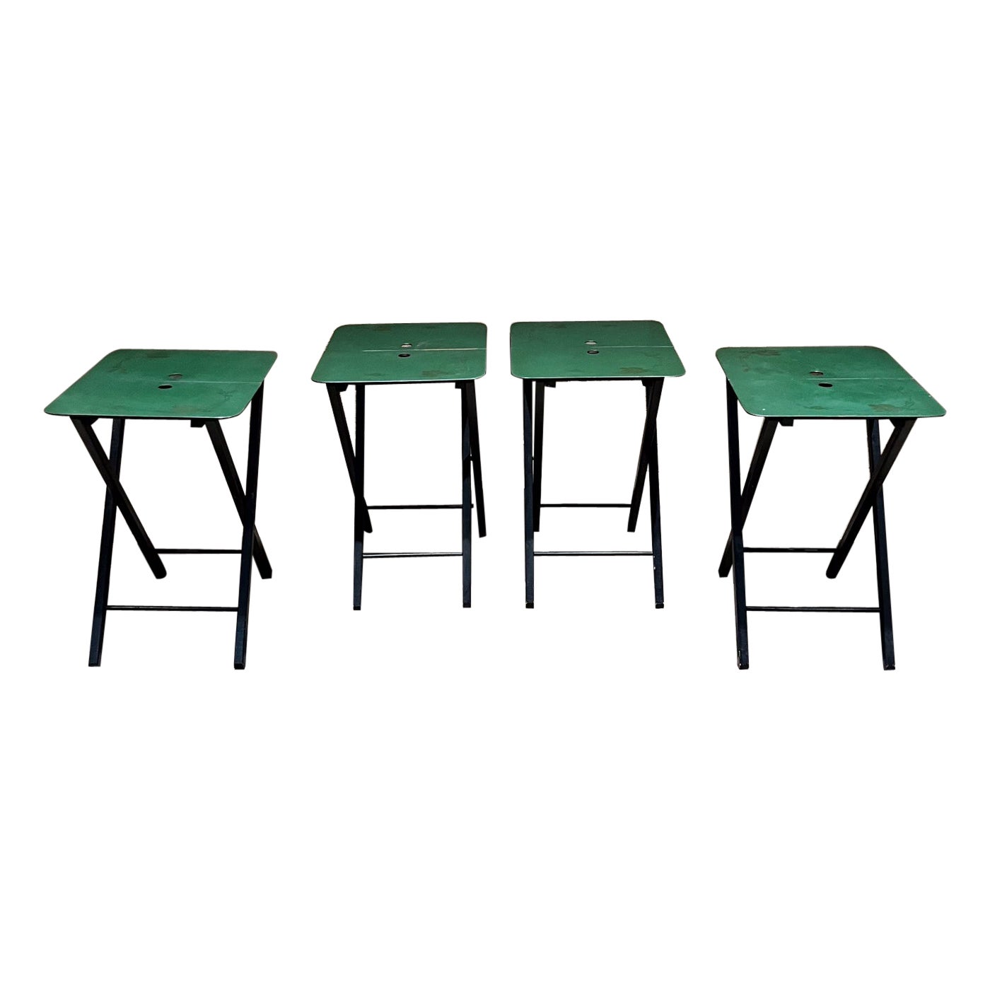 1950s Woodcraft  Hostette Four Folding Serve Tables Green Black For Sale