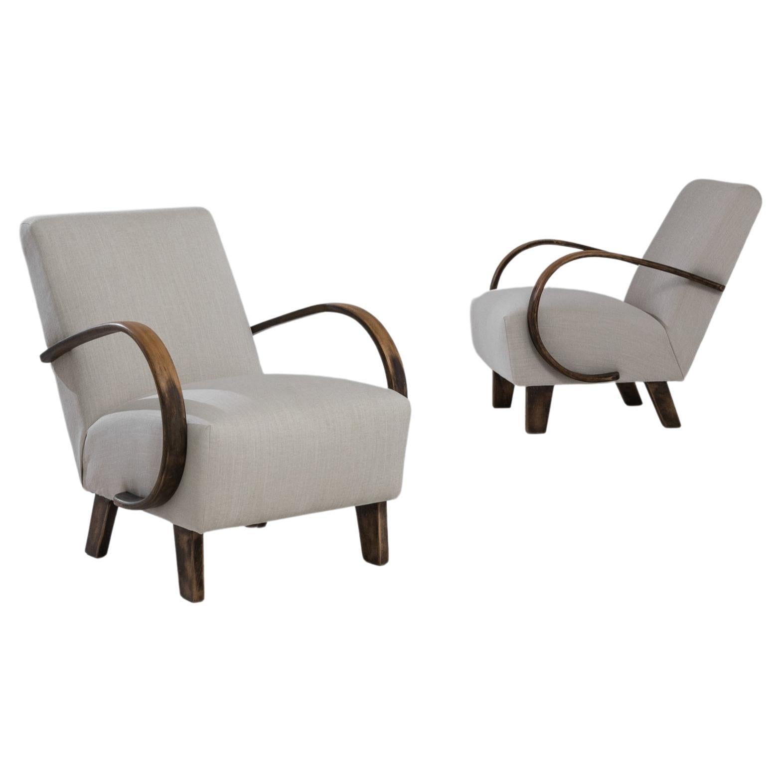 1950s Wooden Armchairs by J. Halabala, a Pair For Sale