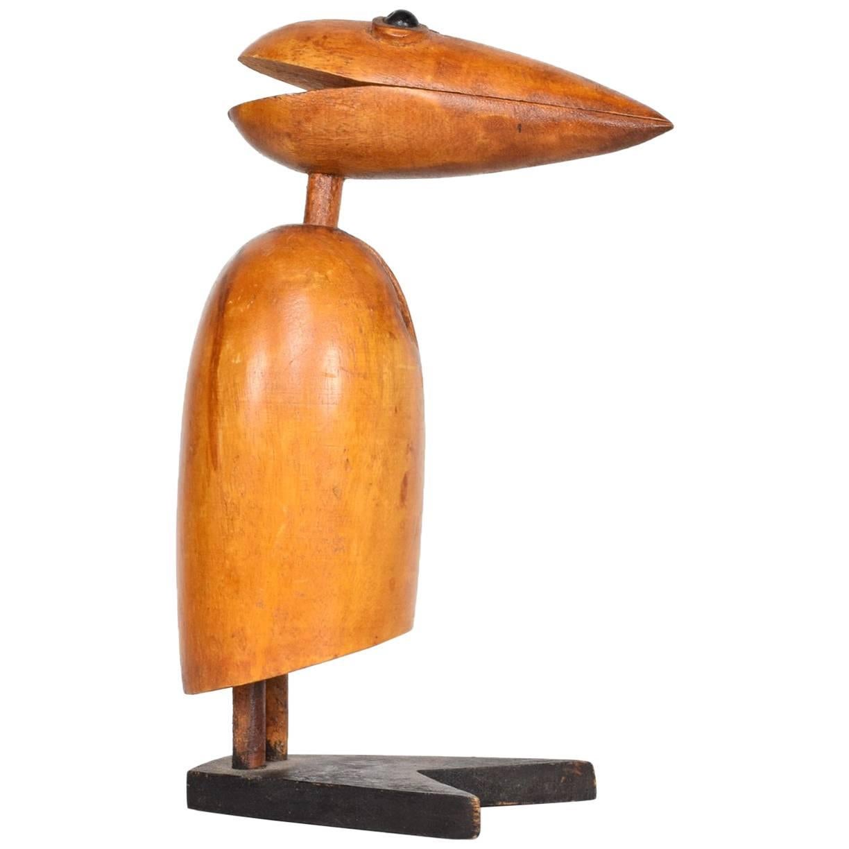 1950s Wooden Bird Figurine Clip, Midcentury