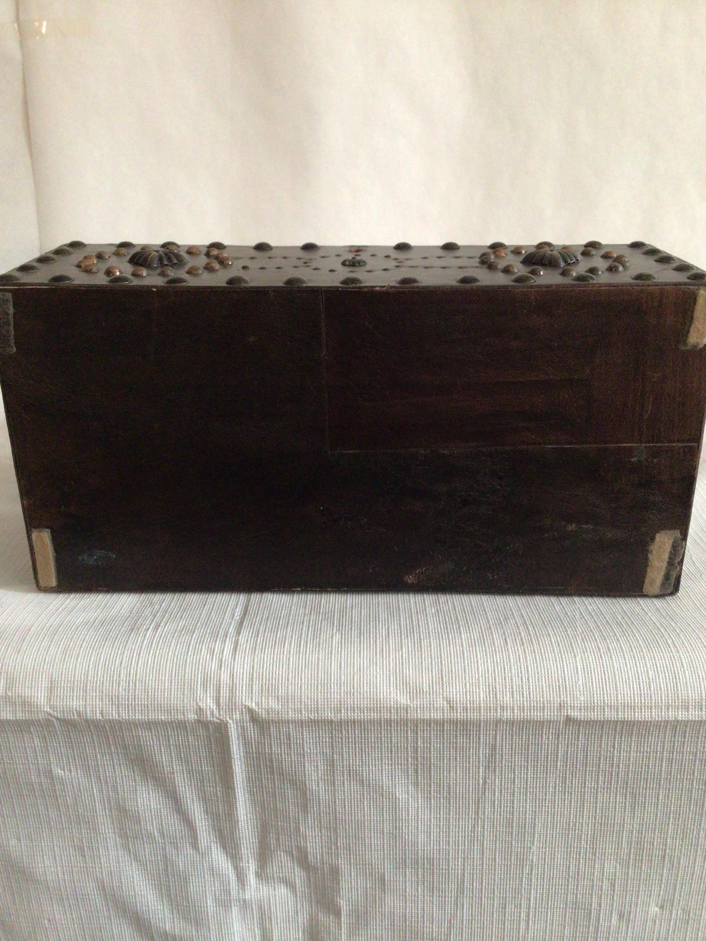 1950s Wooden Box with Leather and Metal Studs 6