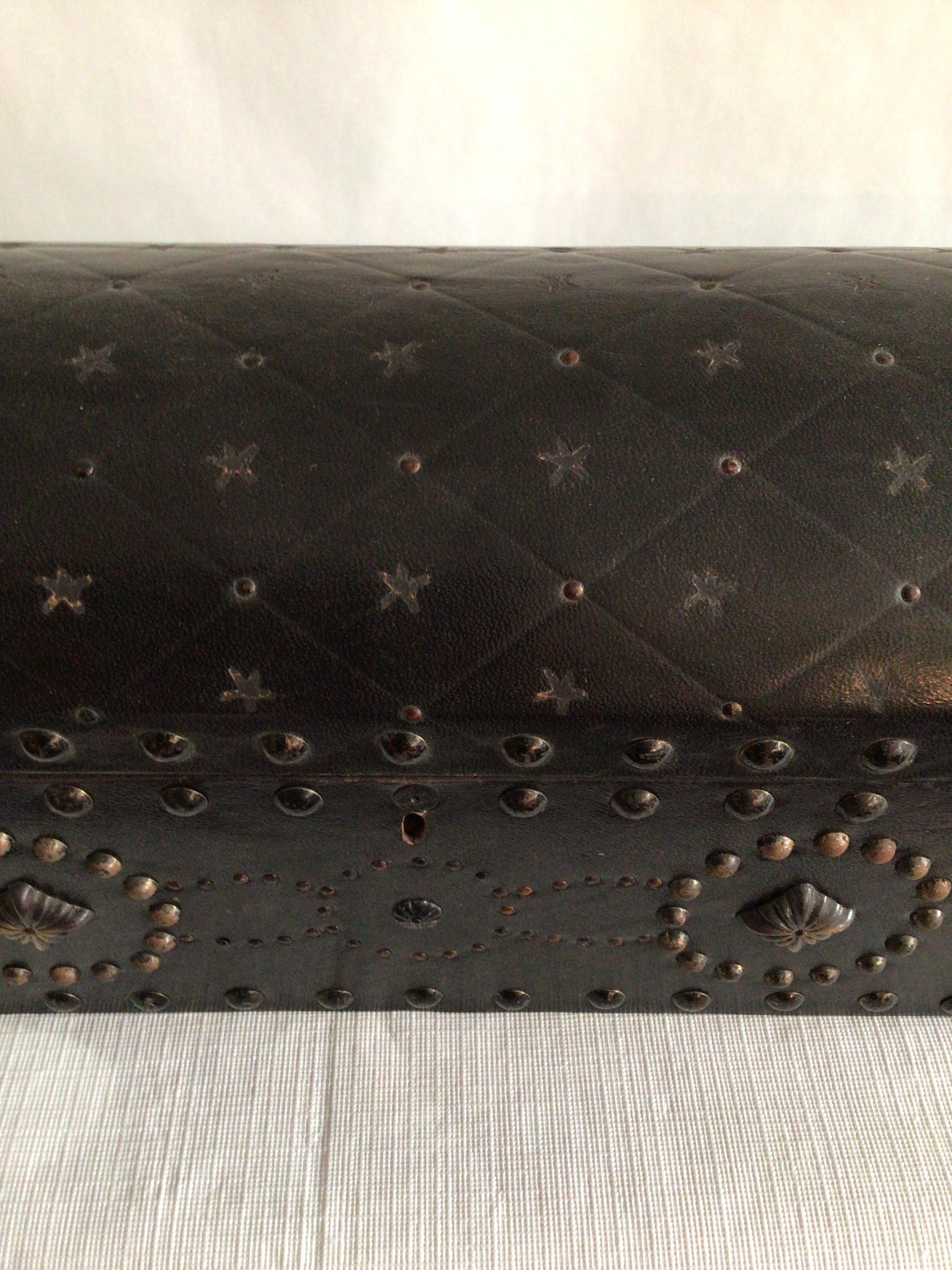 1950s Wooden Box with Leather and Metal Studs 2