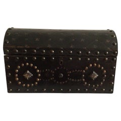 1950s Wooden Box with Leather and Metal Studs