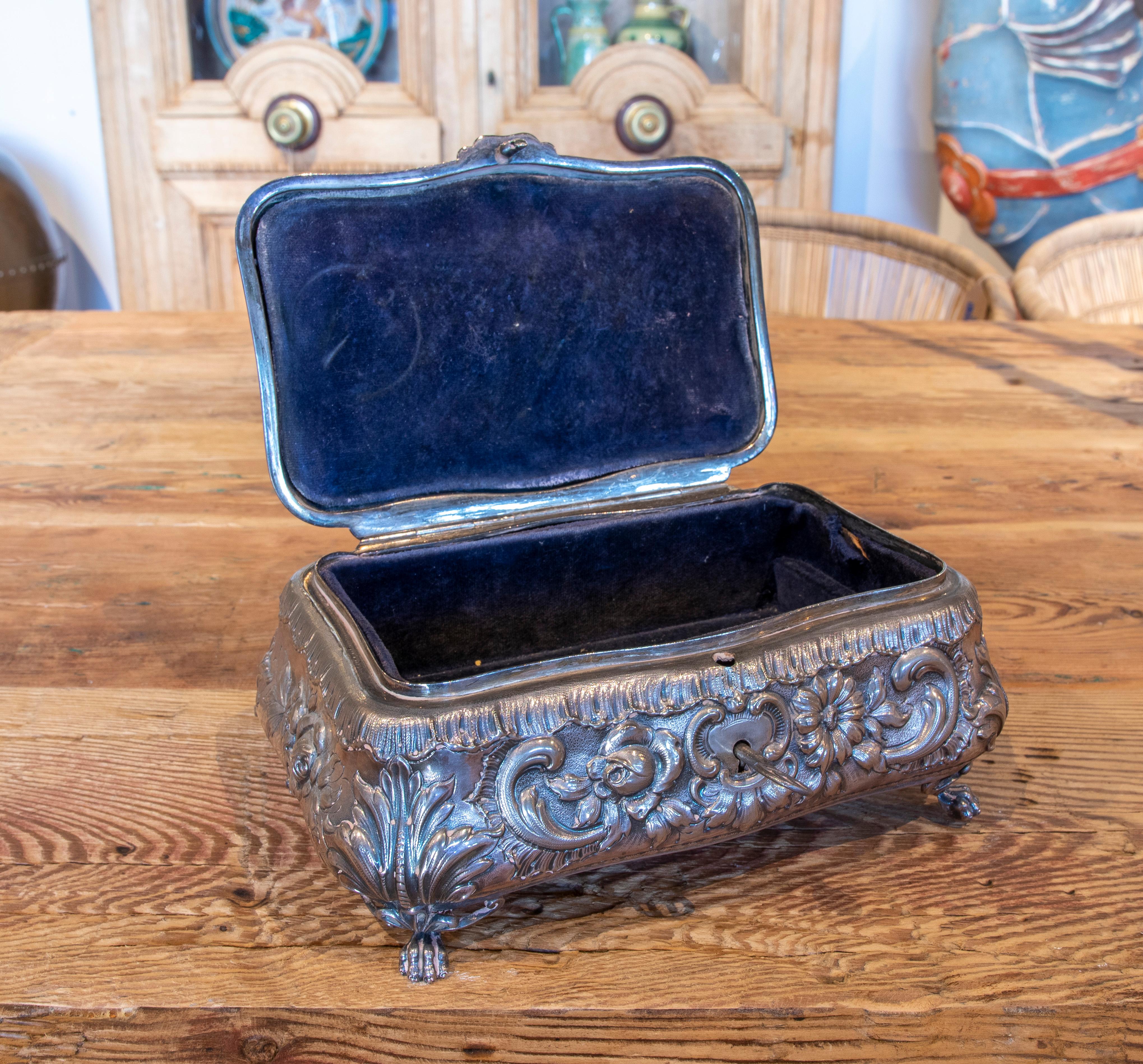 1950s Wooden box with silver lined 800 Thousandth silver frame.