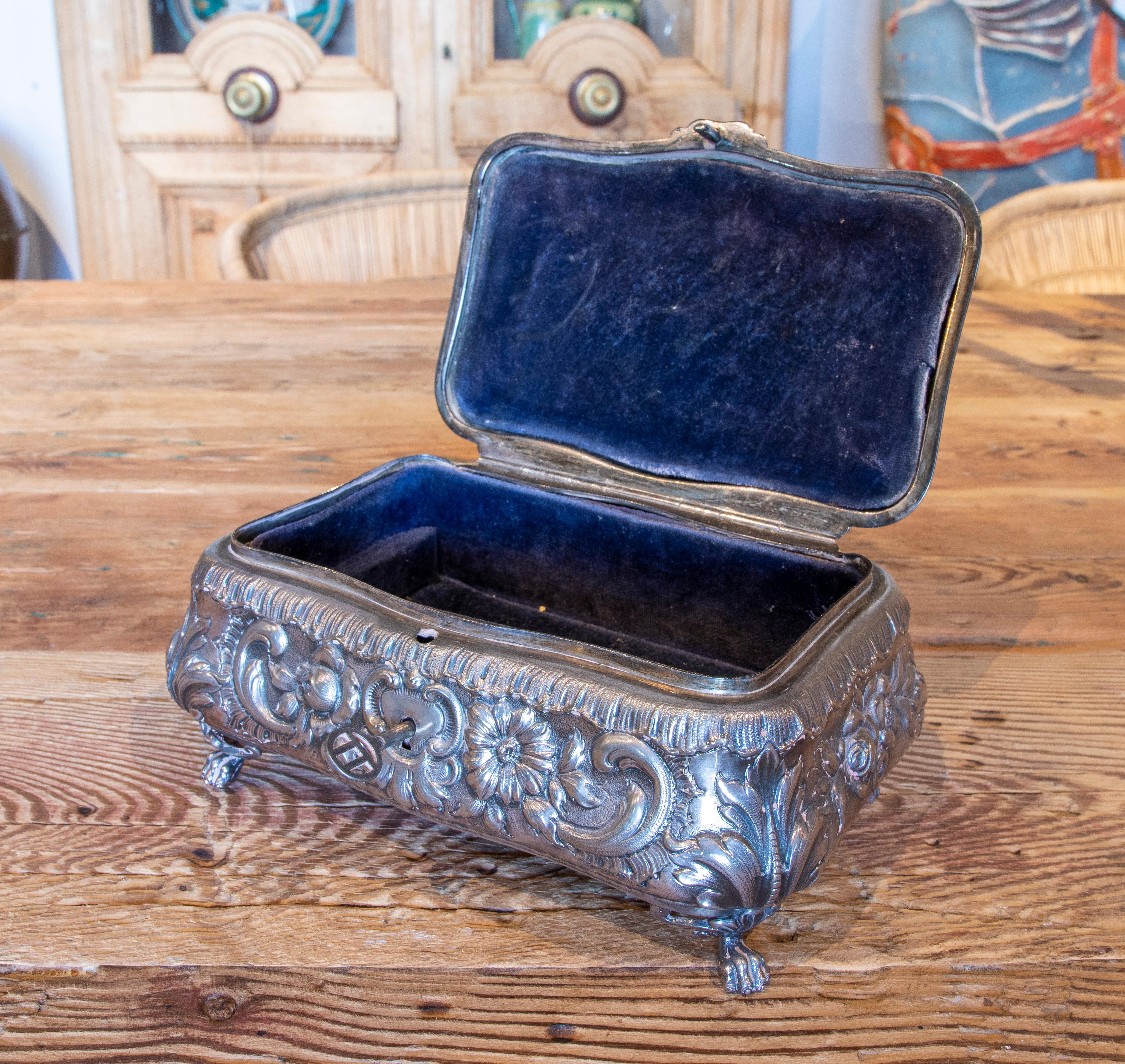Spanish 1950s Wooden Box with Silver Lined 800 Thousandth Silver Frame For Sale