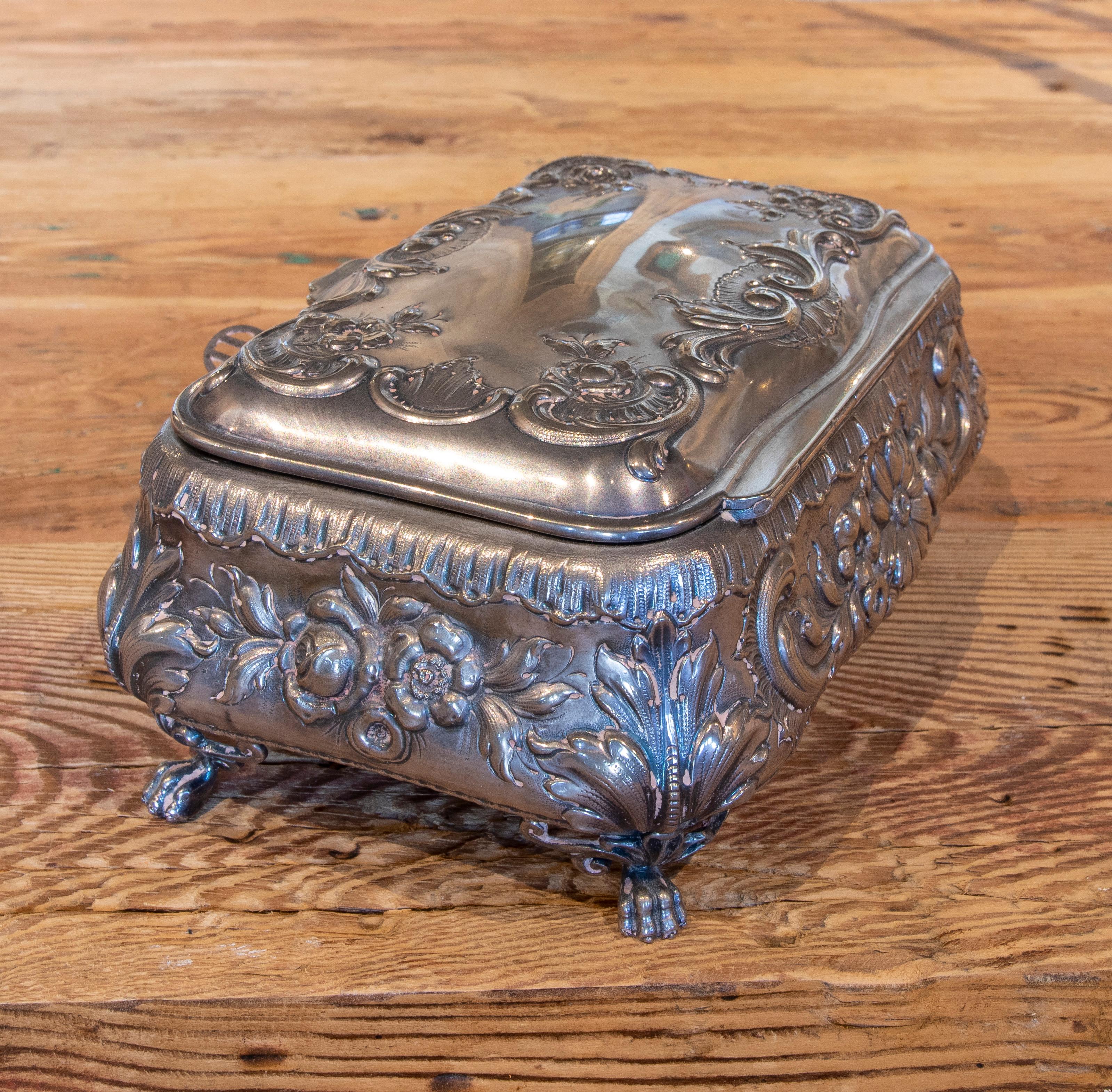 20th Century 1950s Wooden Box with Silver Lined 800 Thousandth Silver Frame For Sale