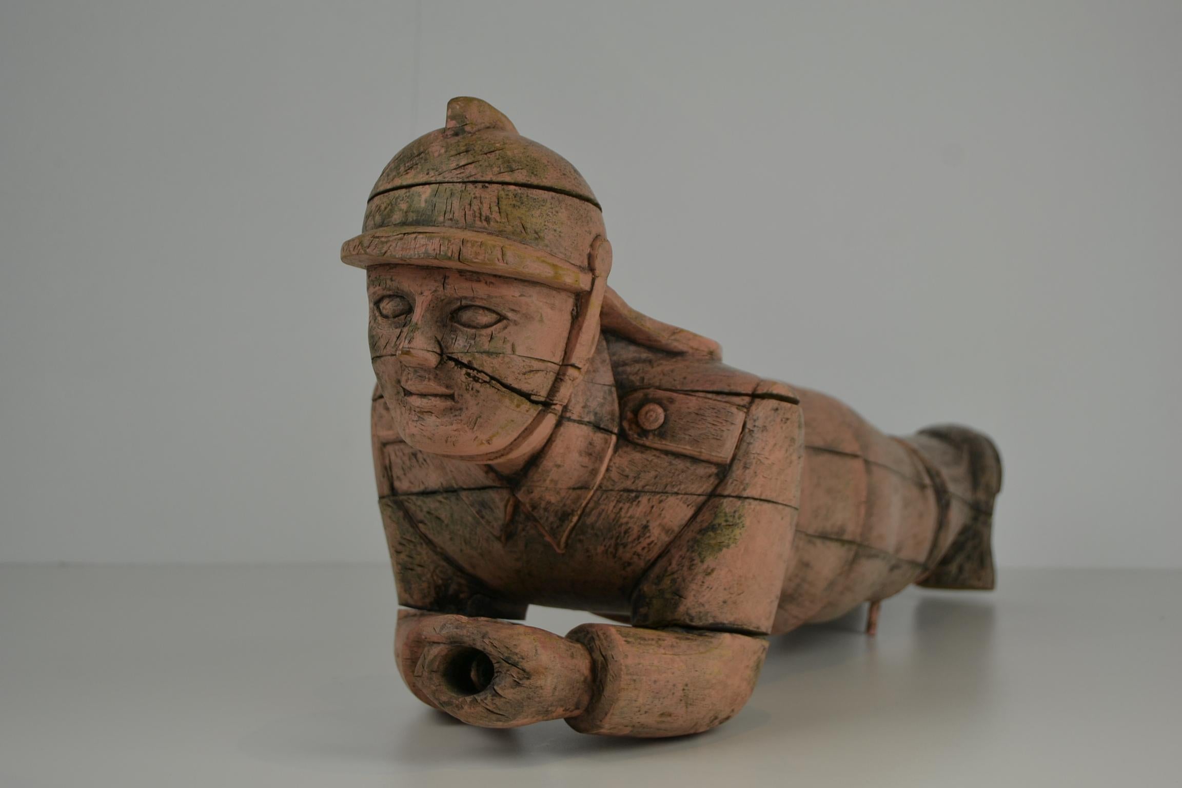 American Craftsman Carousel Carved Wood Fire Man Sculpture, Wilhelm Hennecke Germany, 1950s
