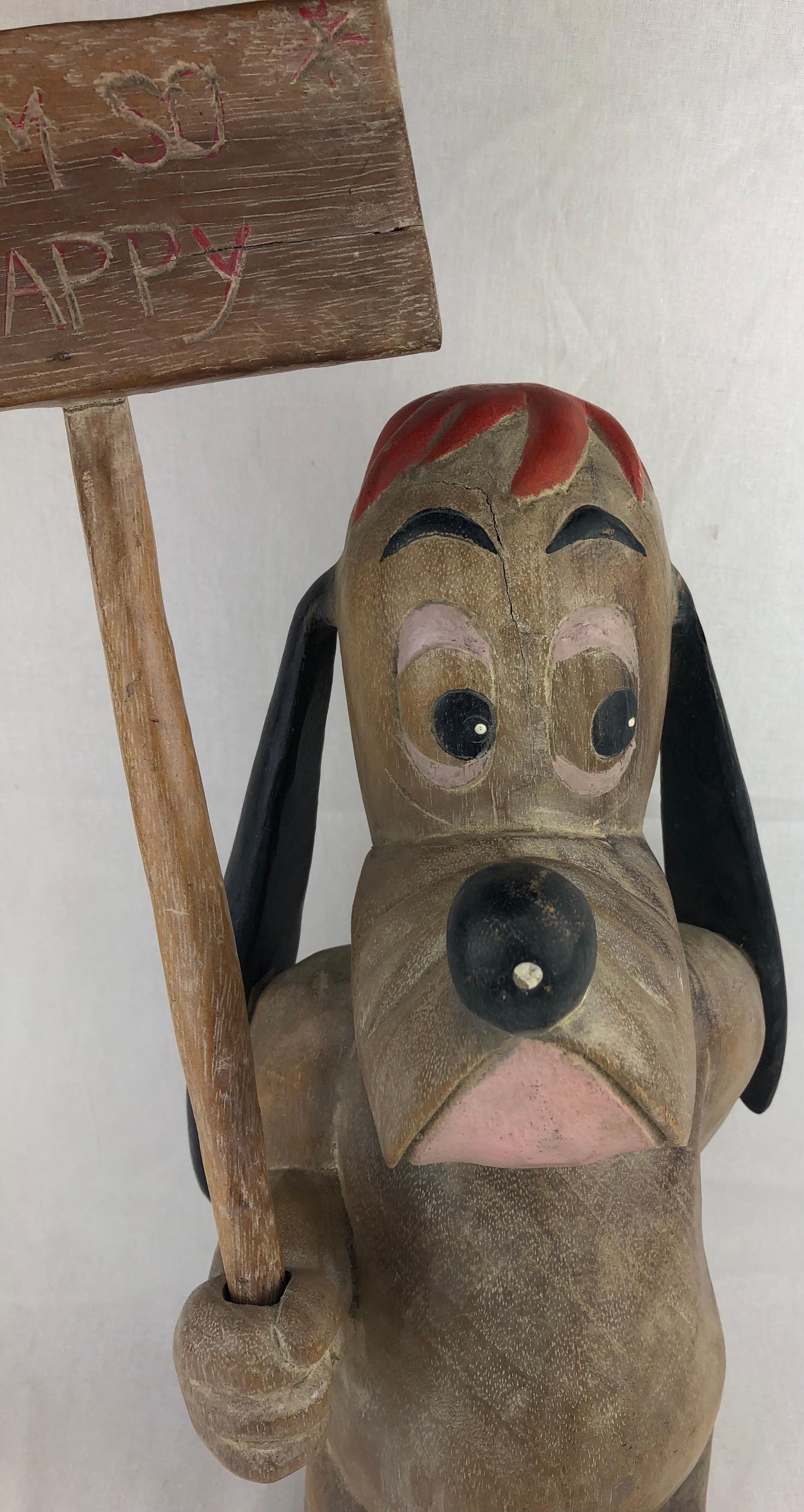 Hand-Carved 1950s Wooden Disney Droopy Sculpture