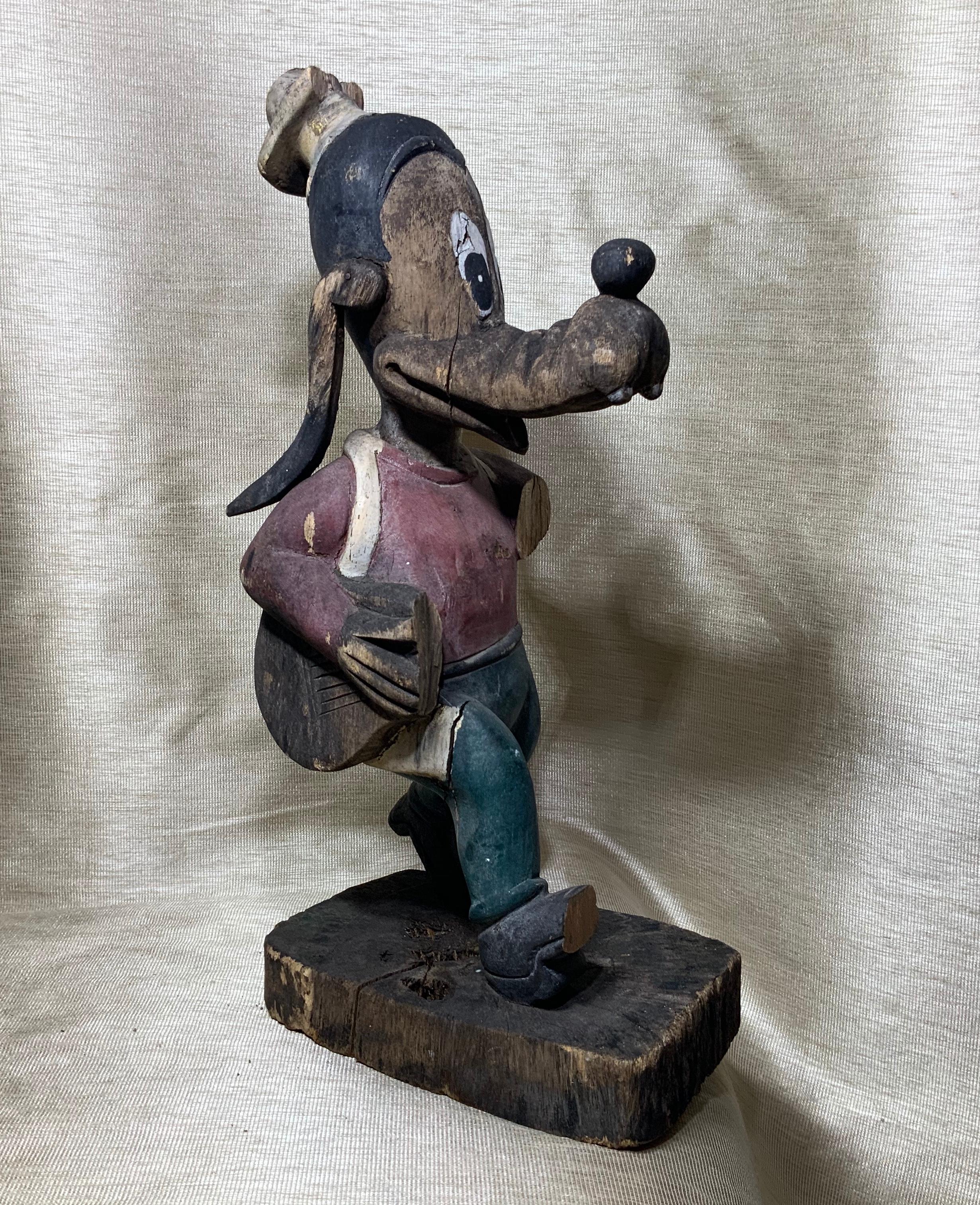 American 1950s Wooden Disney Goofy Mouse Sculpture
