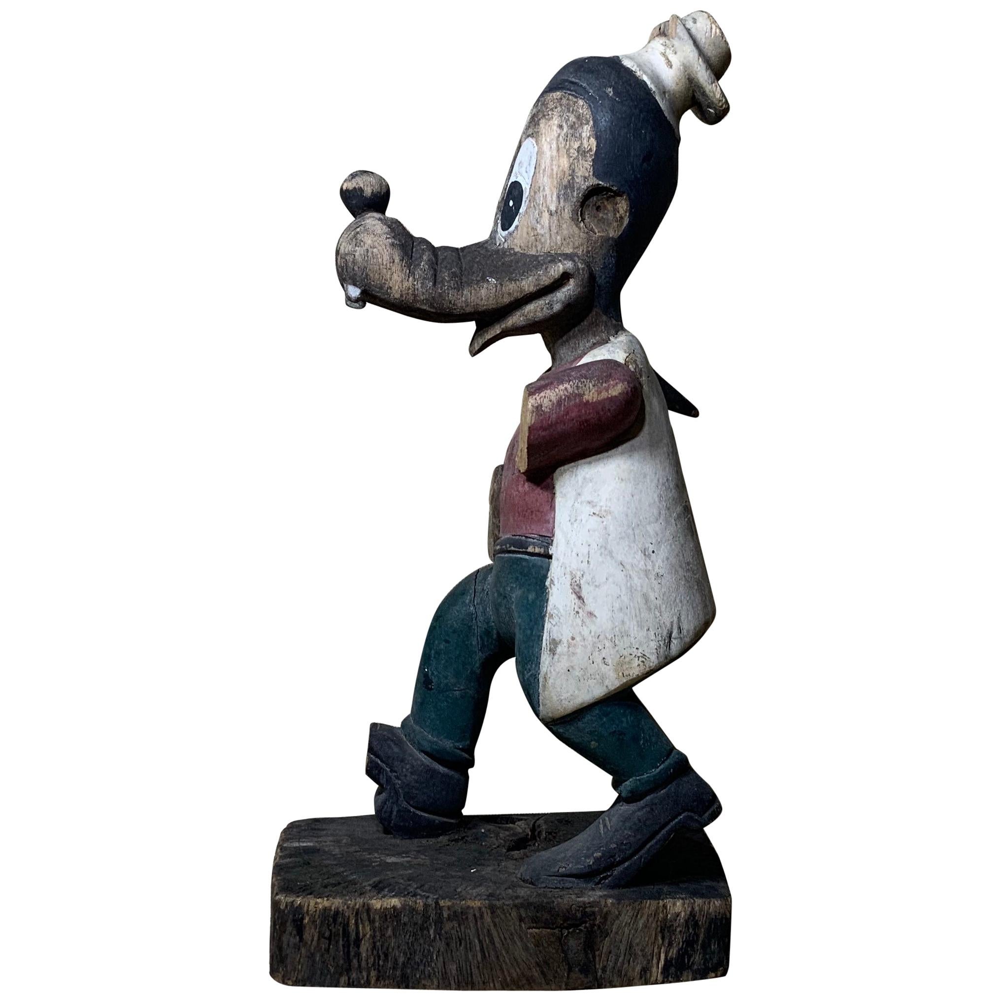 1950s Wooden Disney Goofy Mouse Sculpture