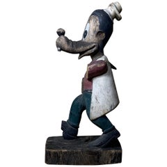 Vintage 1950s Wooden Disney Goofy Mouse Sculpture