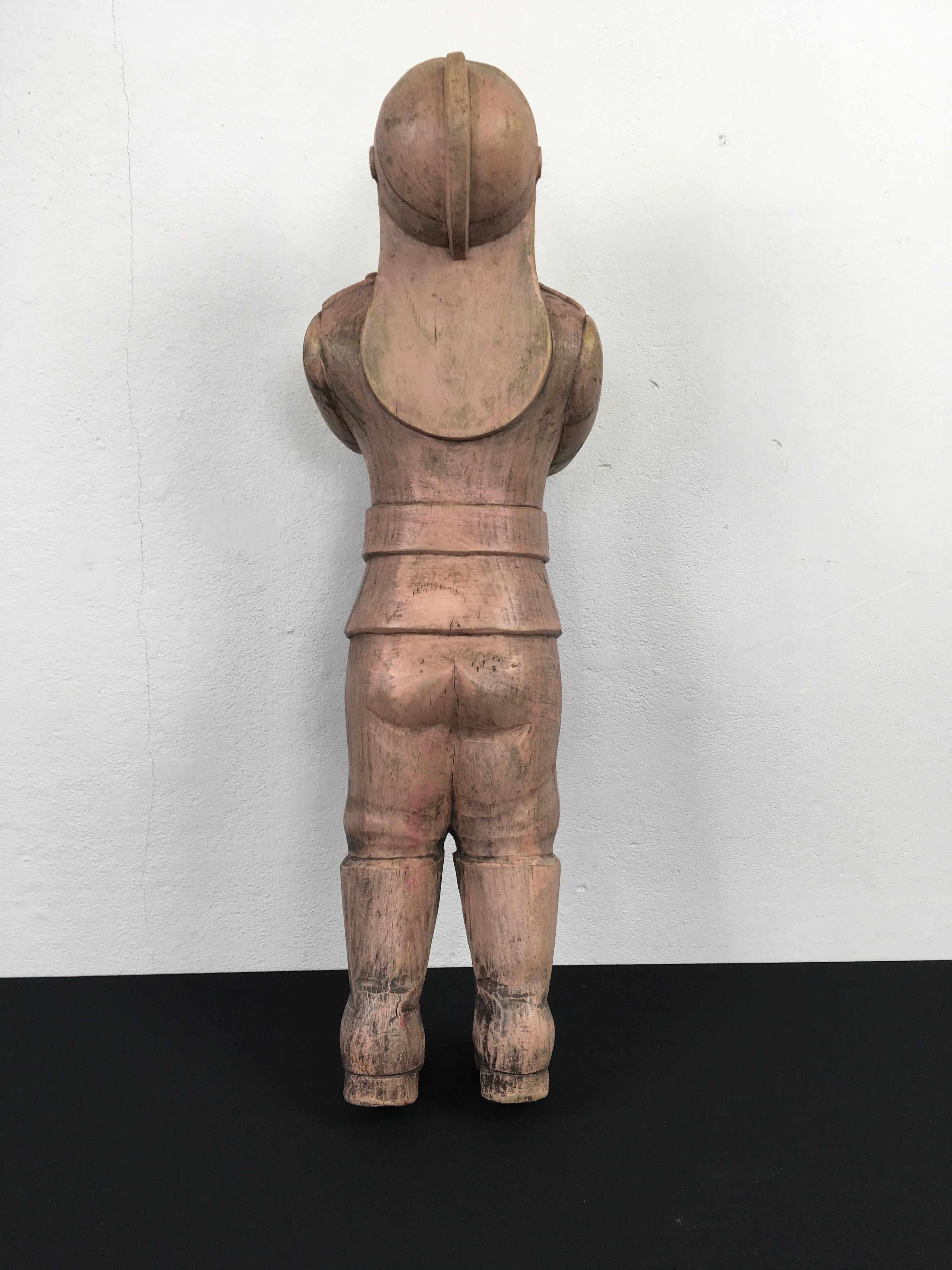 German 1950s Wooden Fireman Sculpture  For Sale