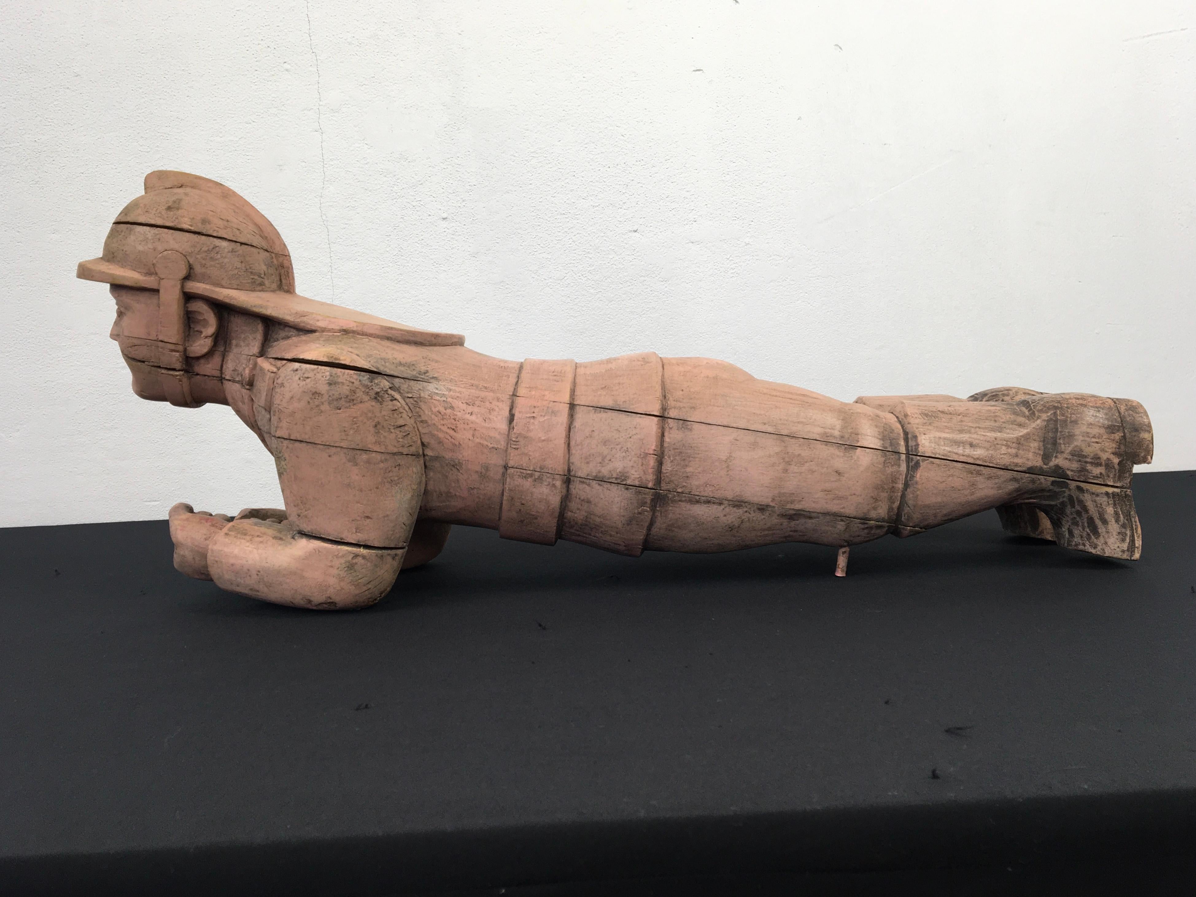 Hand-Carved 1950s Wooden Fireman Sculpture  For Sale