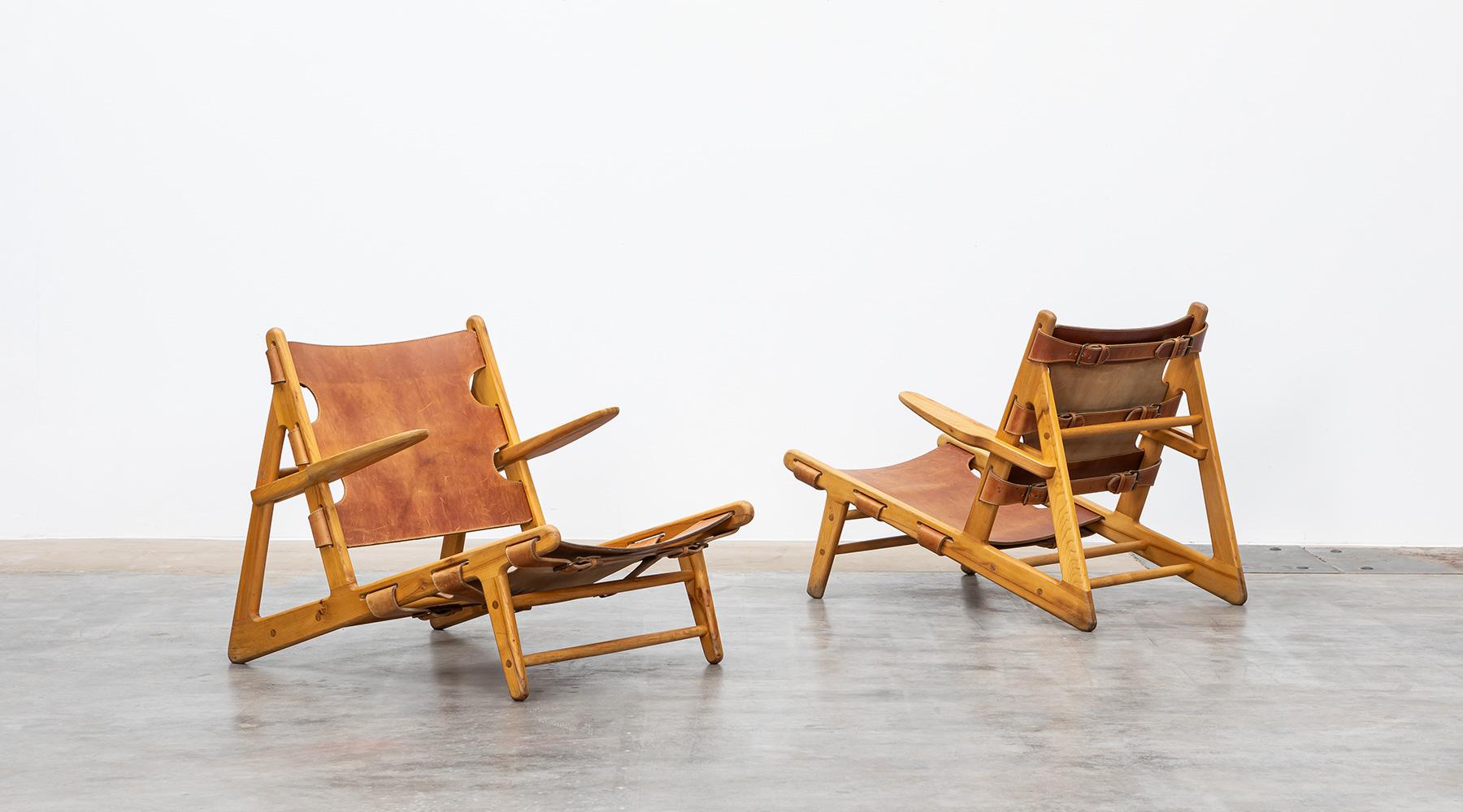 Mid-Century Modern 1950s Wooden Frame with Leather Lounge Chairs by Borge Mogensen For Sale