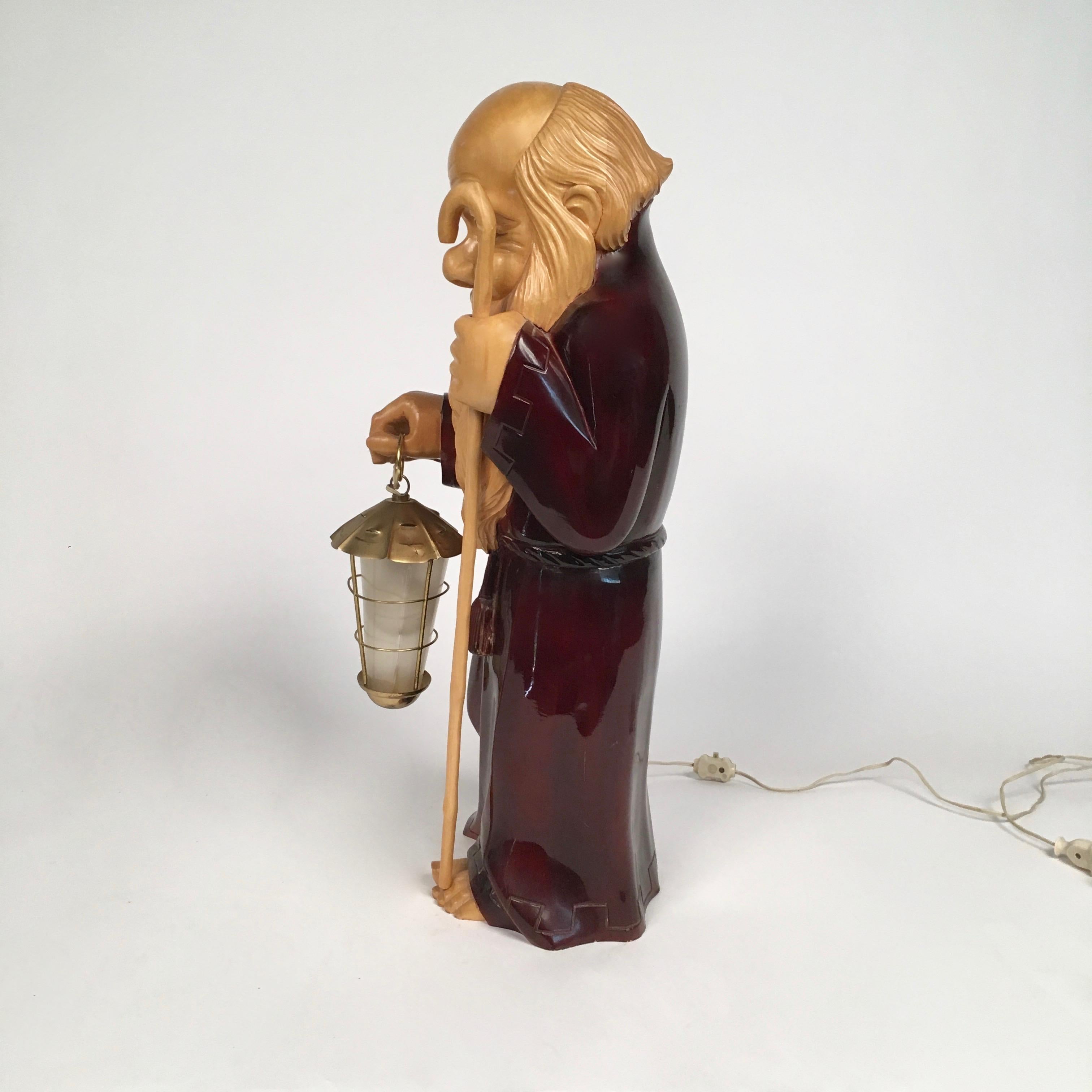 Mid-Century Modern 1950s Wooden Monk Lamp by Aldo Tura Signed Macabo Italy Midcentury For Sale