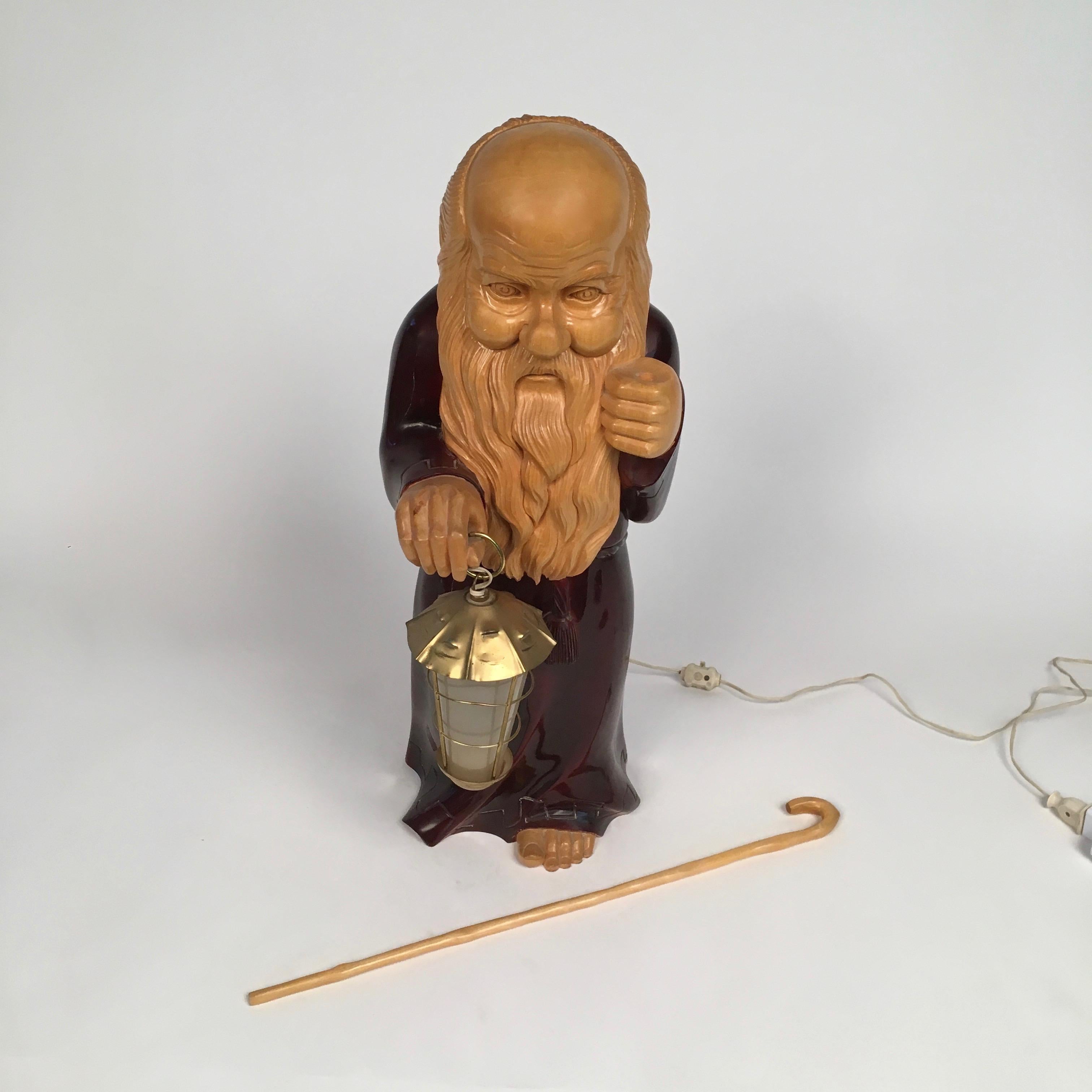 Italian 1950s Wooden Monk Lamp by Aldo Tura Signed Macabo Italy Midcentury For Sale