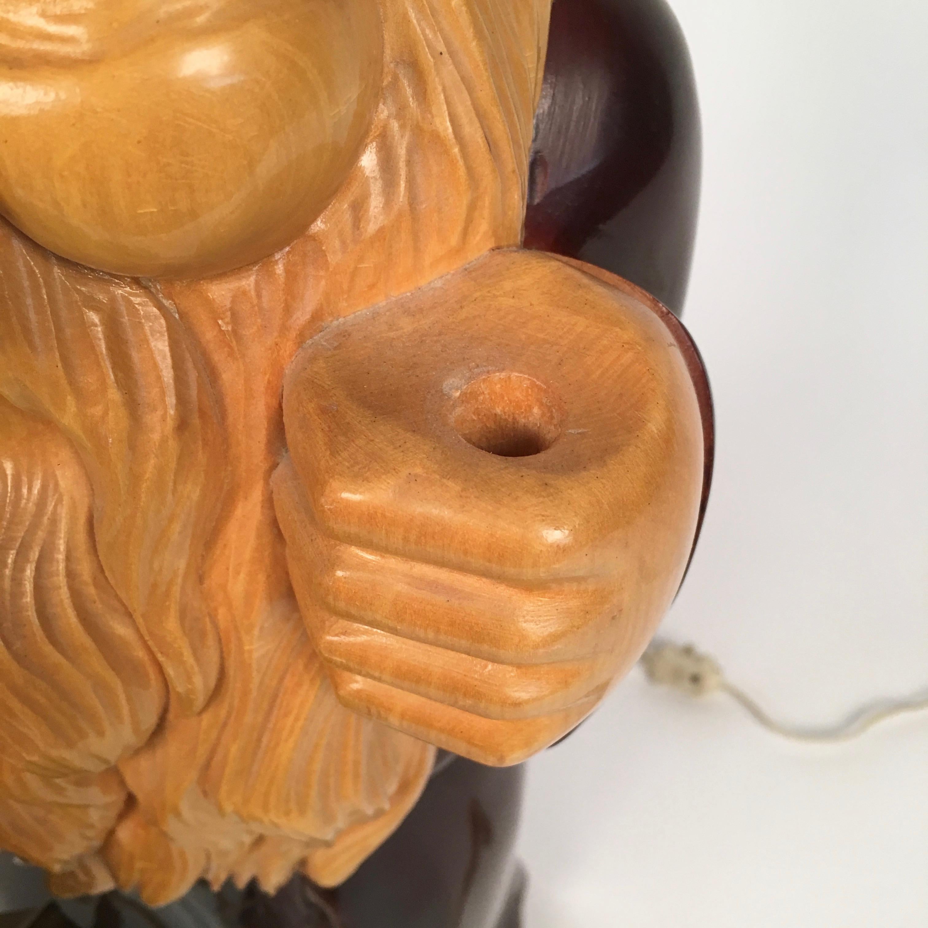 Hand-Carved 1950s Wooden Monk Lamp by Aldo Tura Signed Macabo Italy Midcentury For Sale