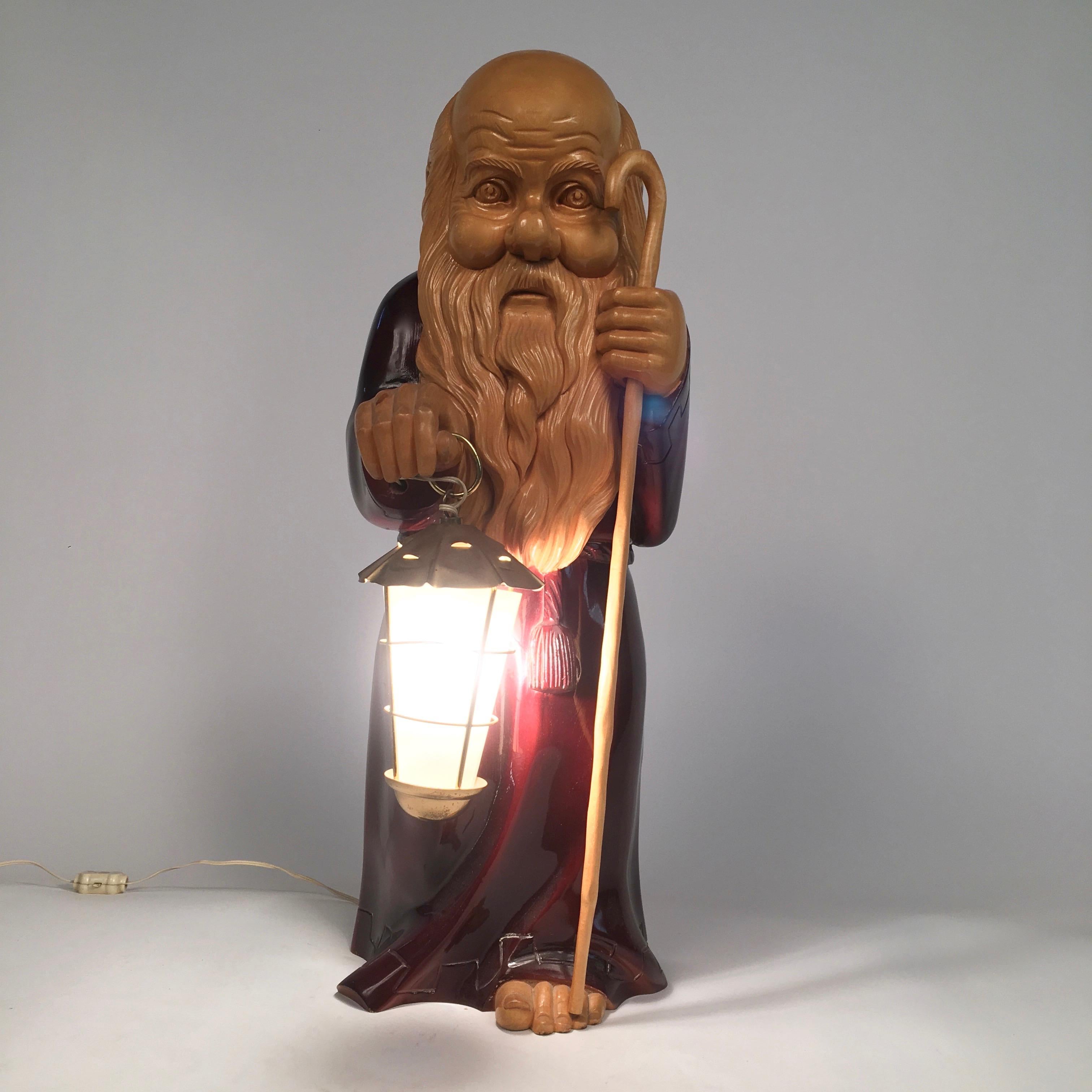 1950s Wooden Monk Lamp by Aldo Tura Signed Macabo Italy Midcentury In Good Condition For Sale In Rome, IT