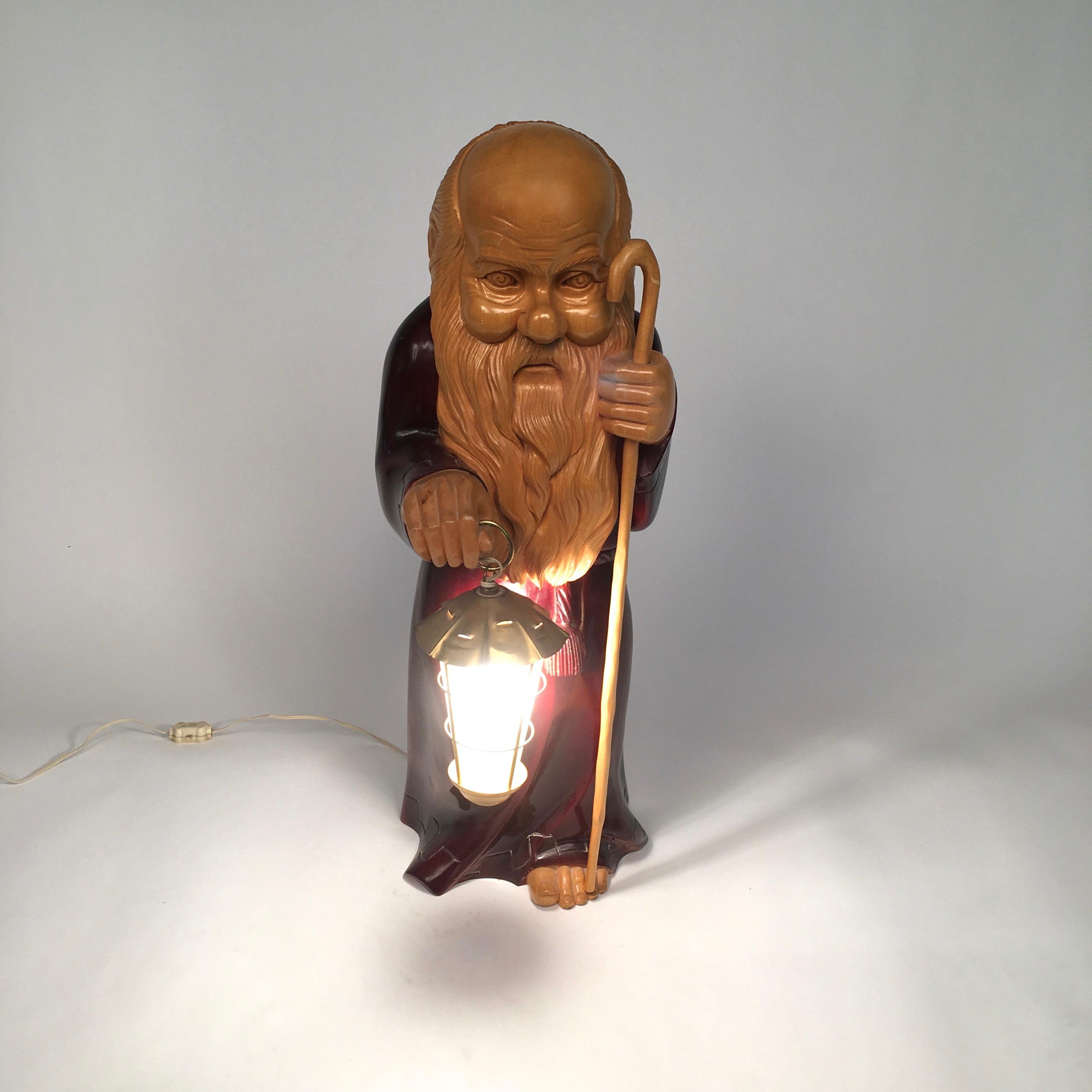 Mid-20th Century 1950s Wooden Monk Lamp by Aldo Tura Signed Macabo Italy Midcentury For Sale