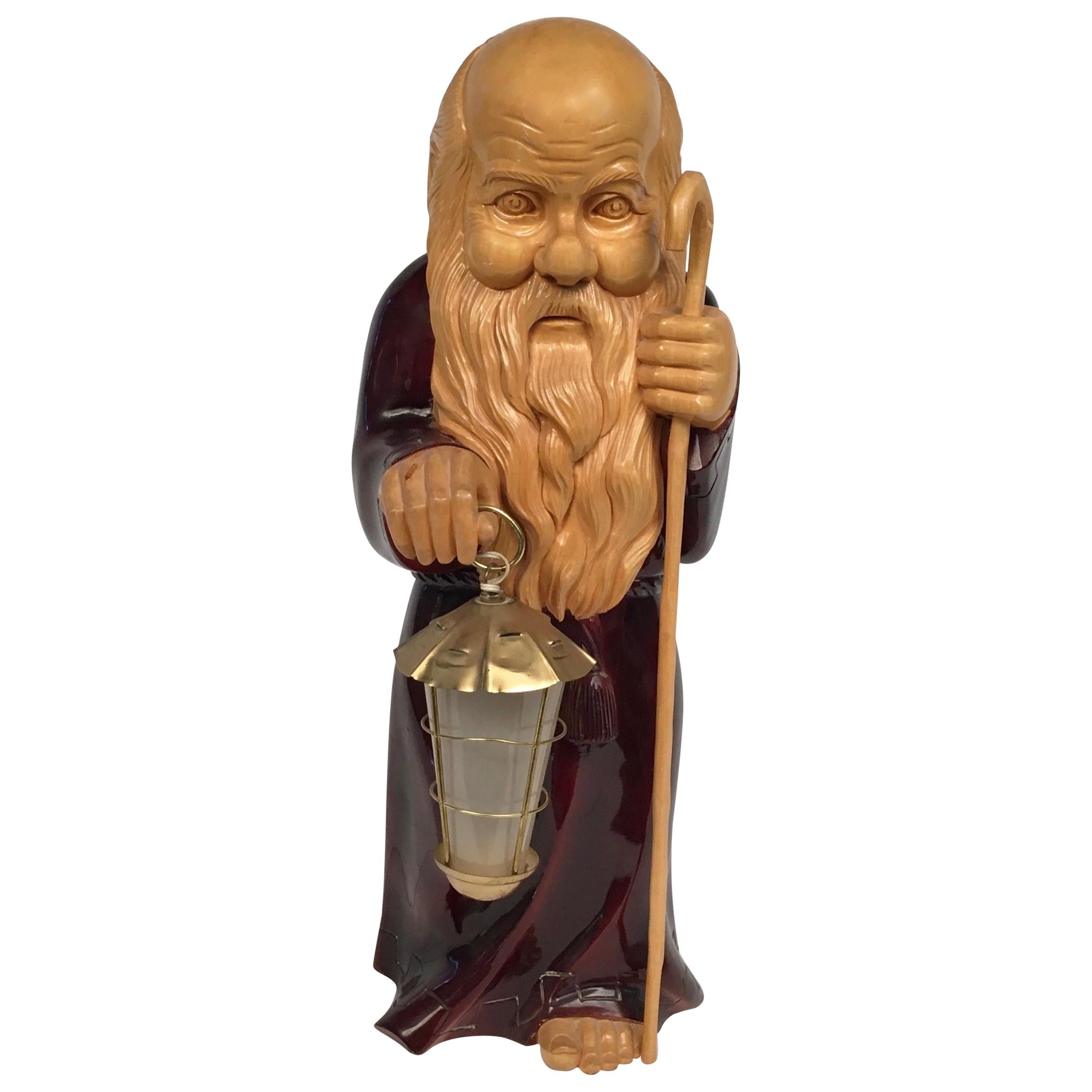 Lampada da tavolo Monk in Wood del Medioevo Attribuita ad Aldo Tura per Macabo, Italia anni '50