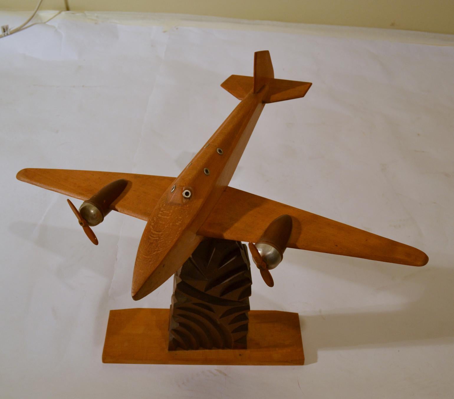 Mid-Century Modern 1950s Wooden Airplane Model Sculpture