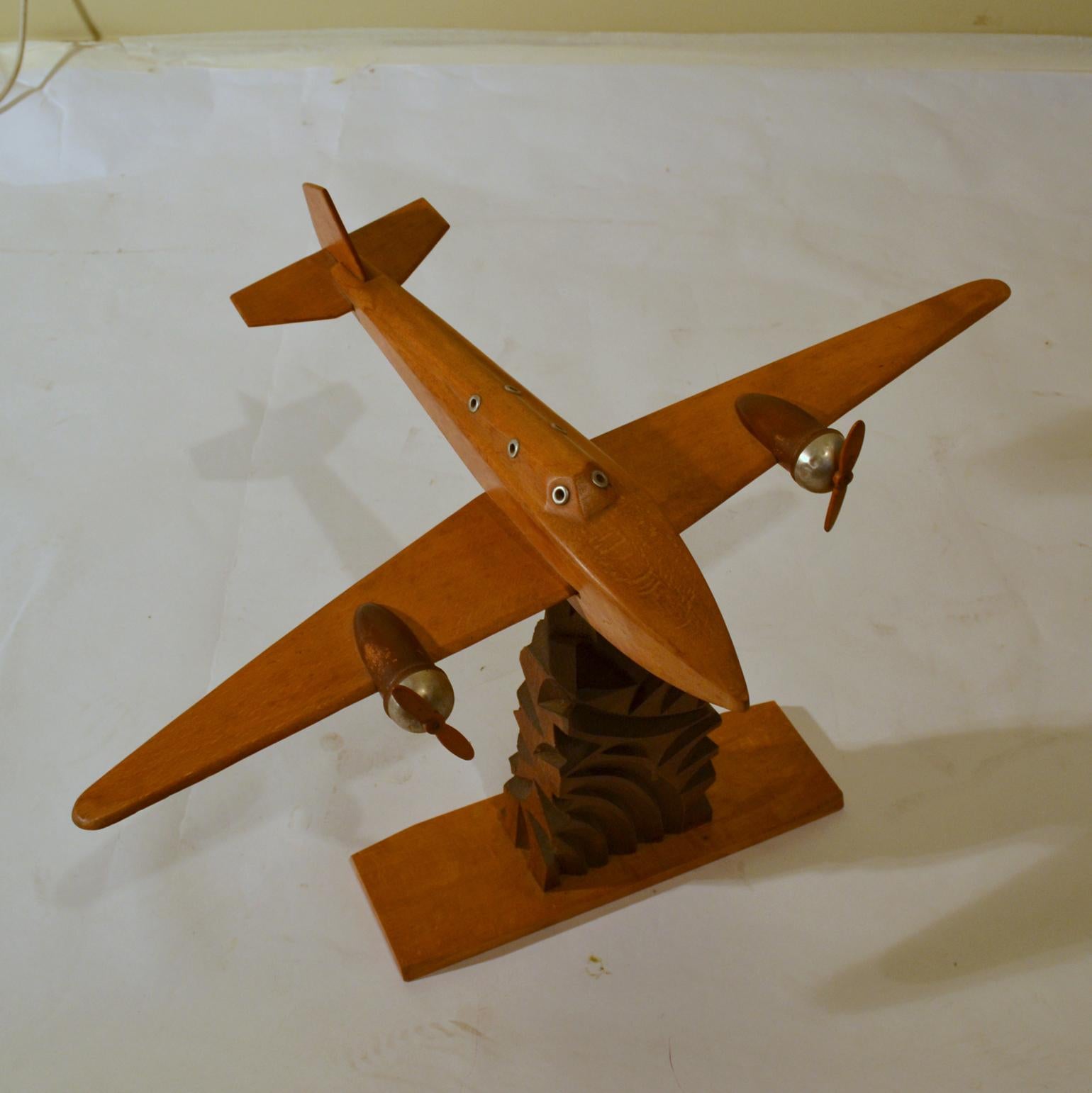 European 1950s Wooden Airplane Model Sculpture